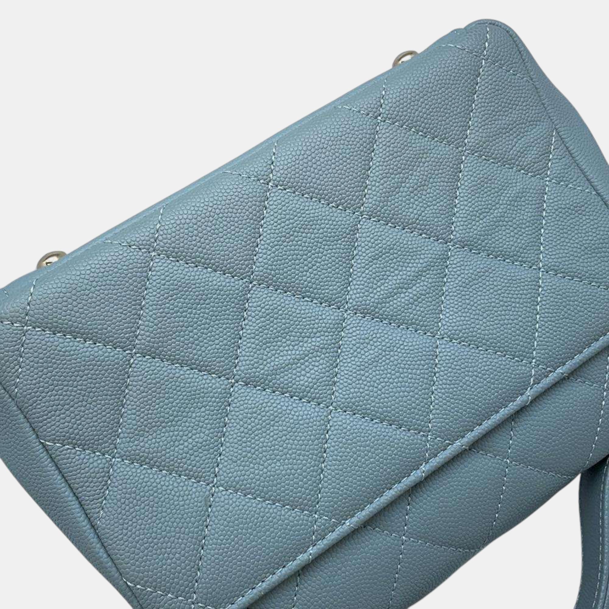 Chanel Light Blue Caviar Leather Business Affinity Chain shoulder Bag Size Small 