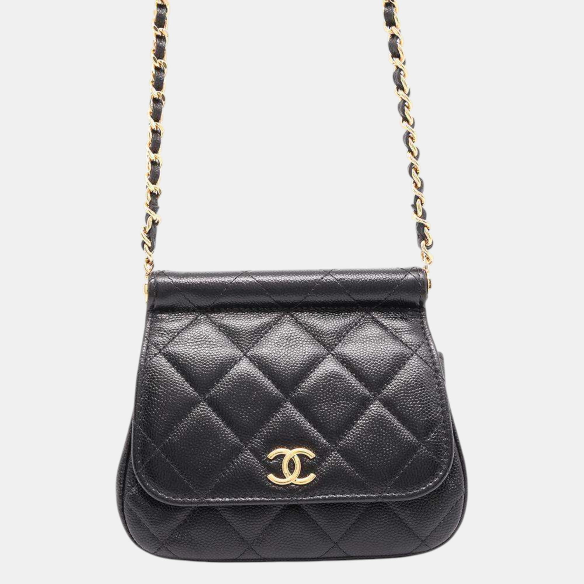 

Chanel Black Caviar Leather Matelasse Flap Chain shoulder Bag