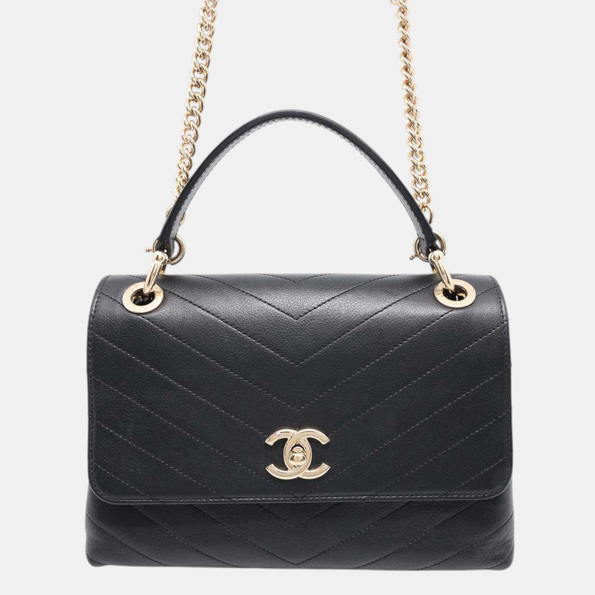 

Chanel Black Leather V Stitch Flap Chain shoulder Bag