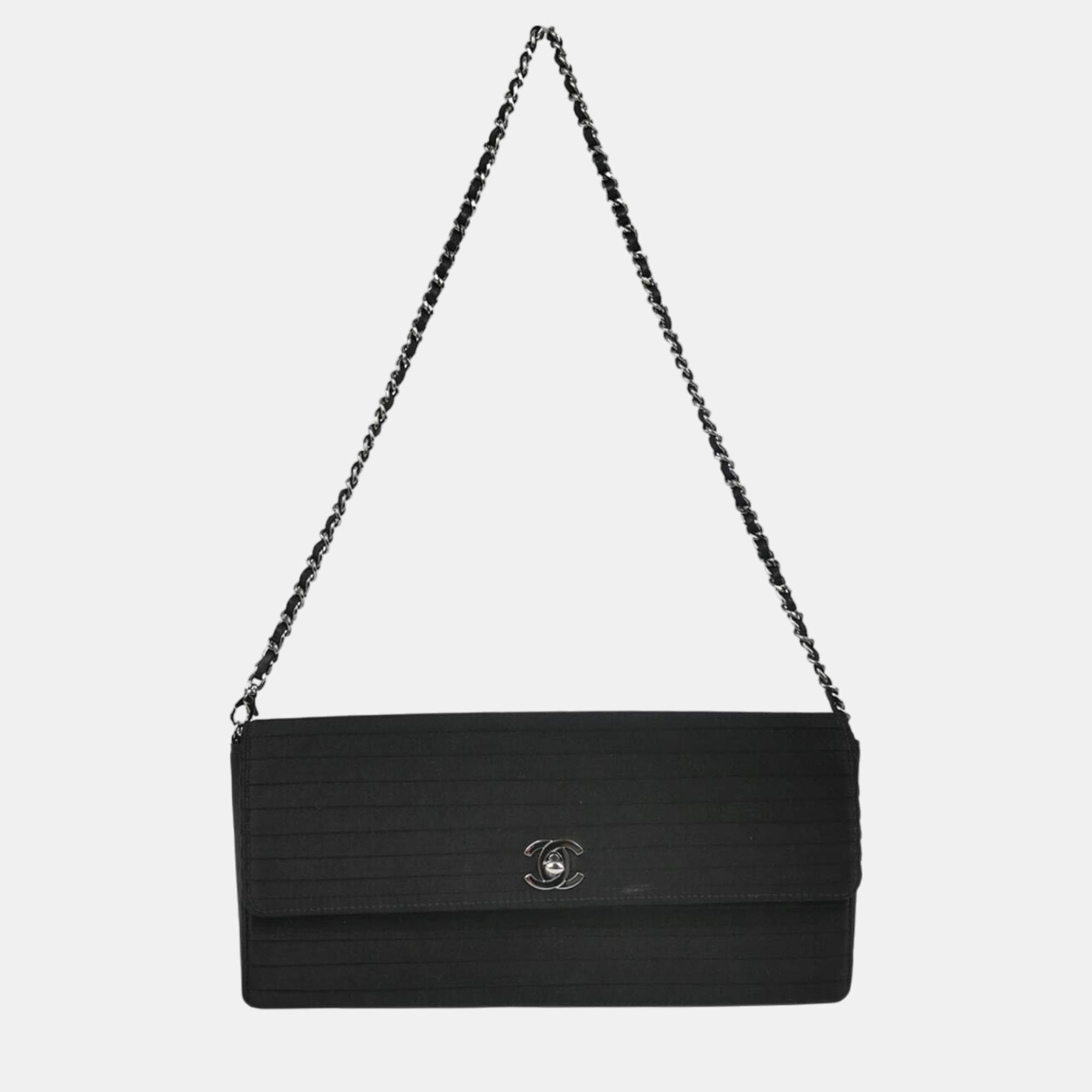 

Chanel Black Satin East West Shoulder Bag