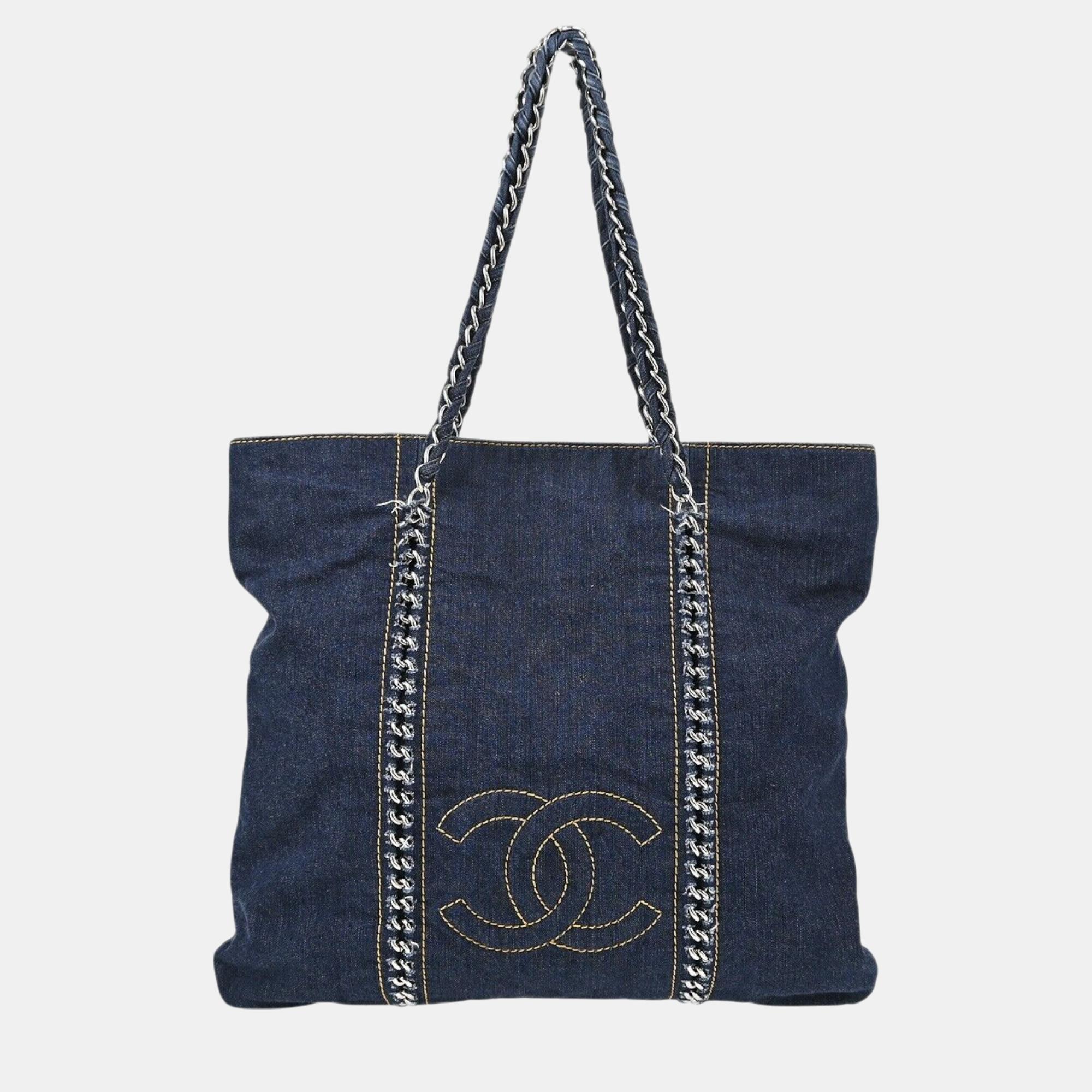 

Chanel Blue Denim Luxury Line Tote Handbag