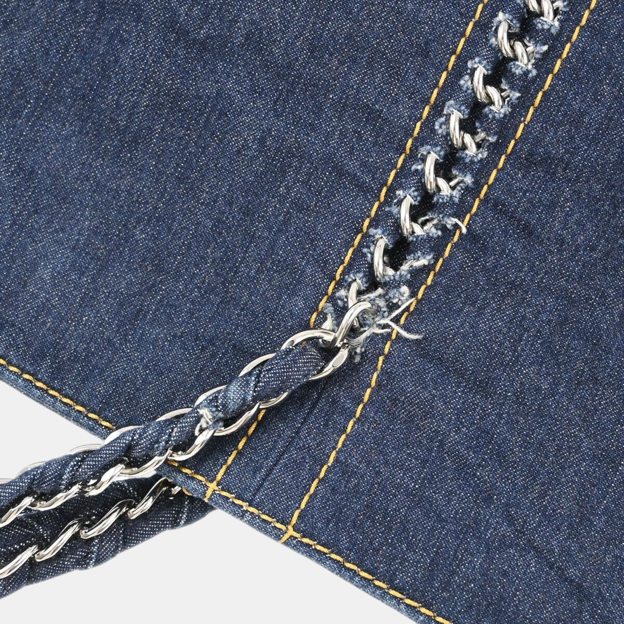 Chanel Blue Denim Luxury Line Tote Handbag 