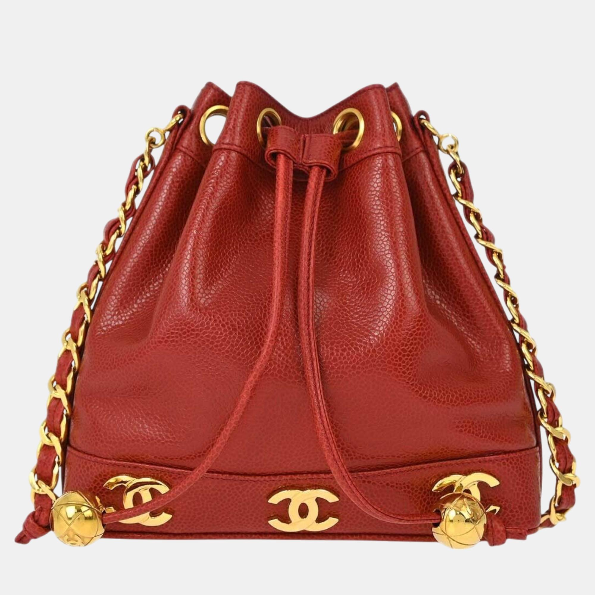 

Chanel Red Calfskin Triple Cc Bucket Shoulder Bag