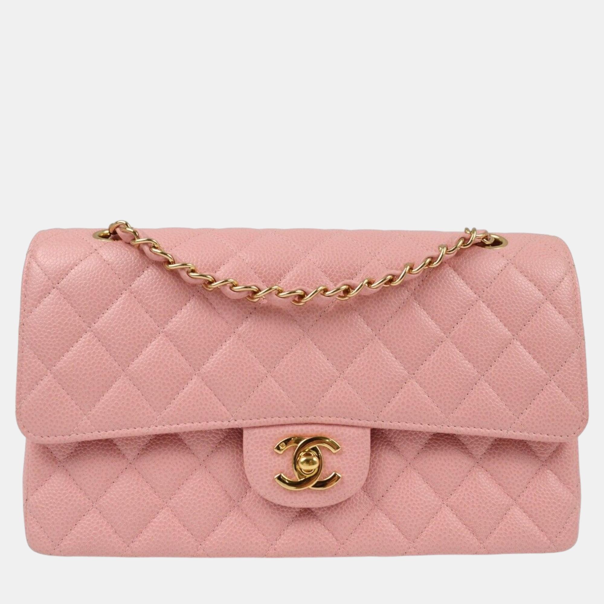 

Chanel Pink Calfskin Medium Classic Double Flap Shoulder Bag