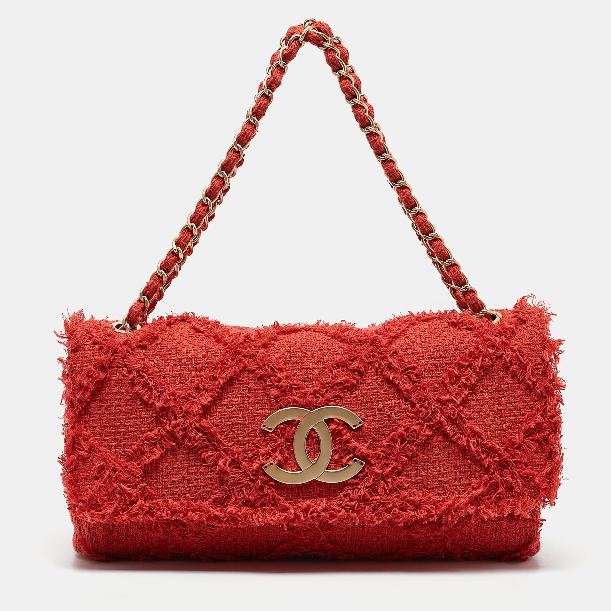 

Chanel Red Diamond Stitch Tweed Maxi Nature Flap Bag