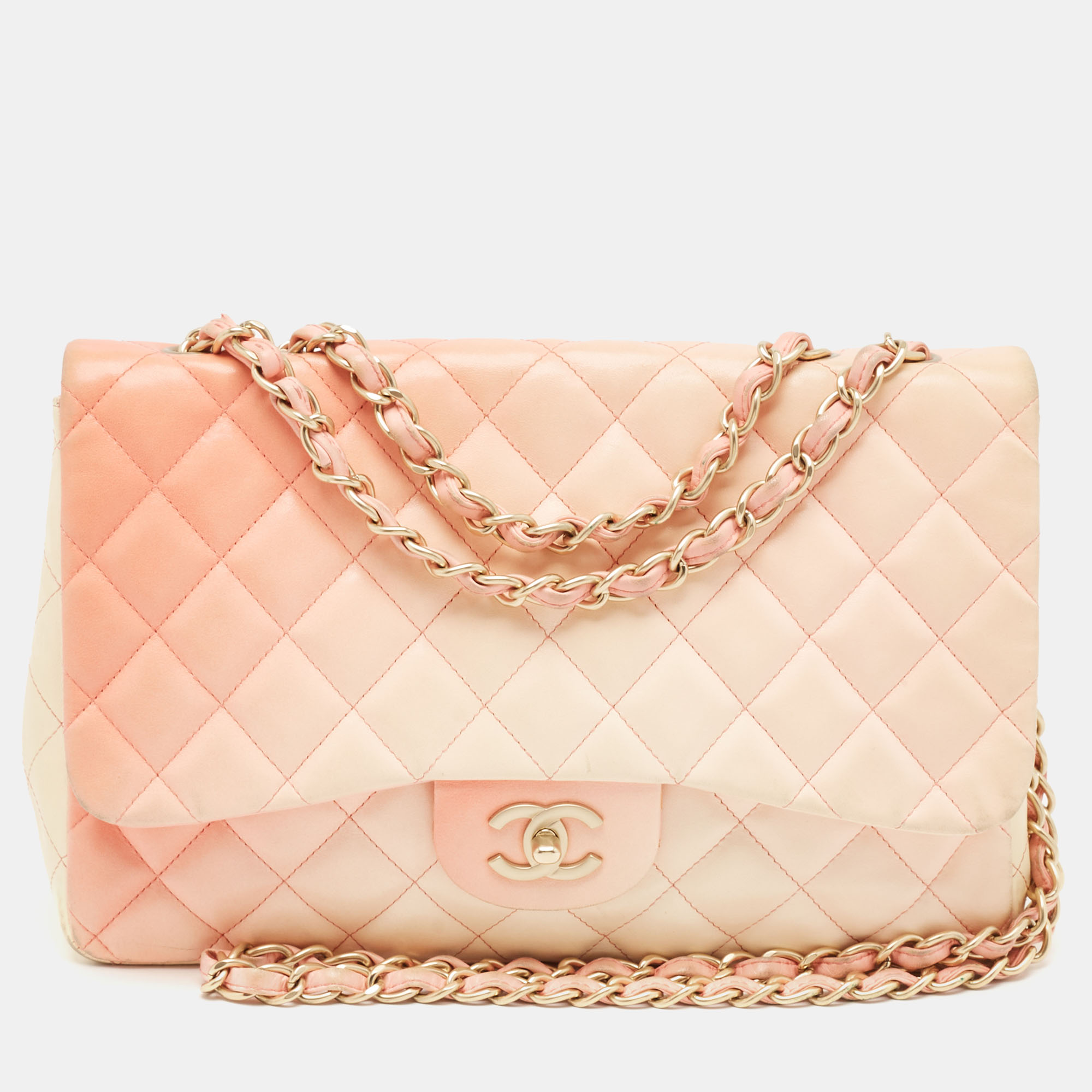 

Chanel Ombre Orange/Cream Quilted Leather Jumbo Classic Single Flap Bag