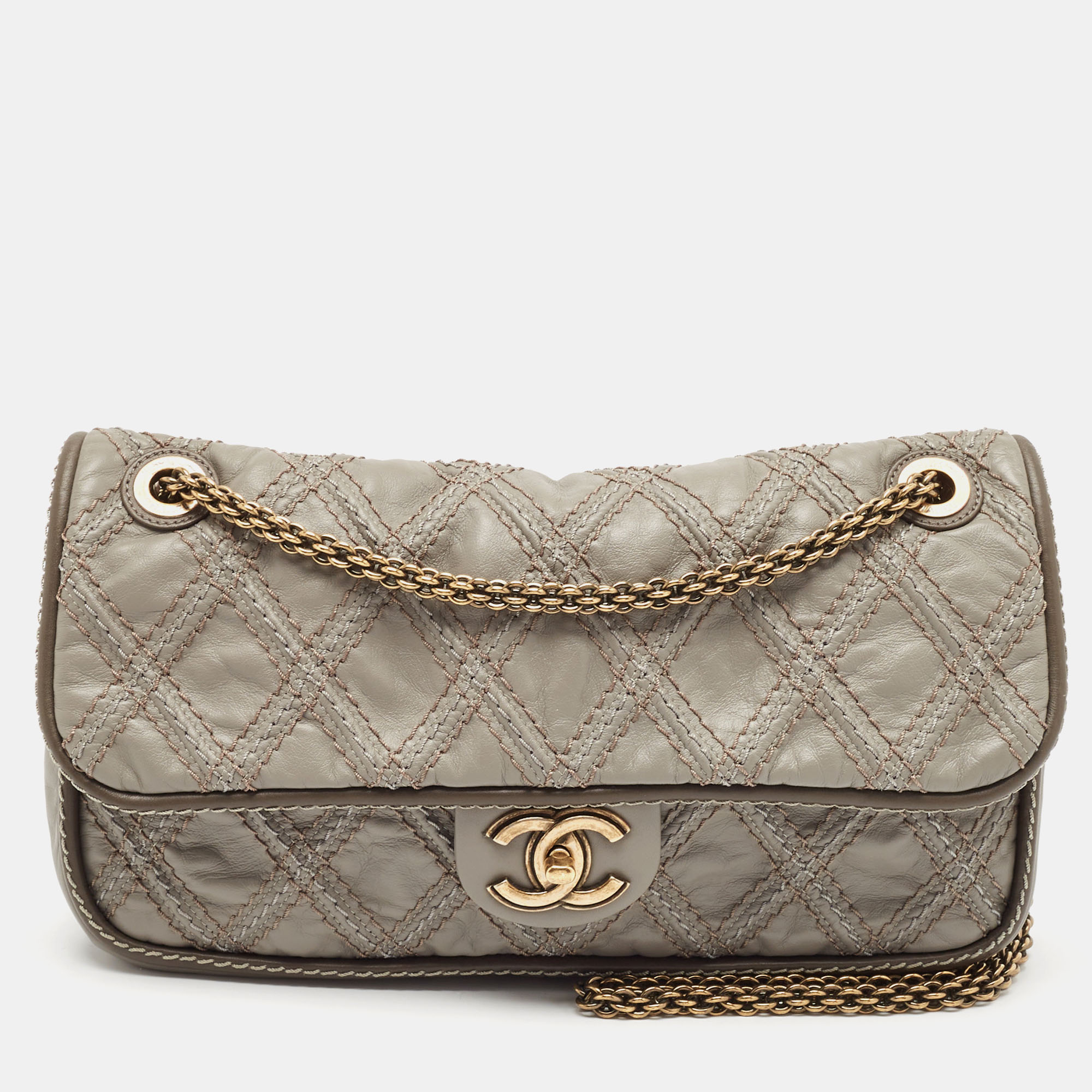 

Chanel Grey Quilted Leather Paris-Bombay Triptych Flap Bag