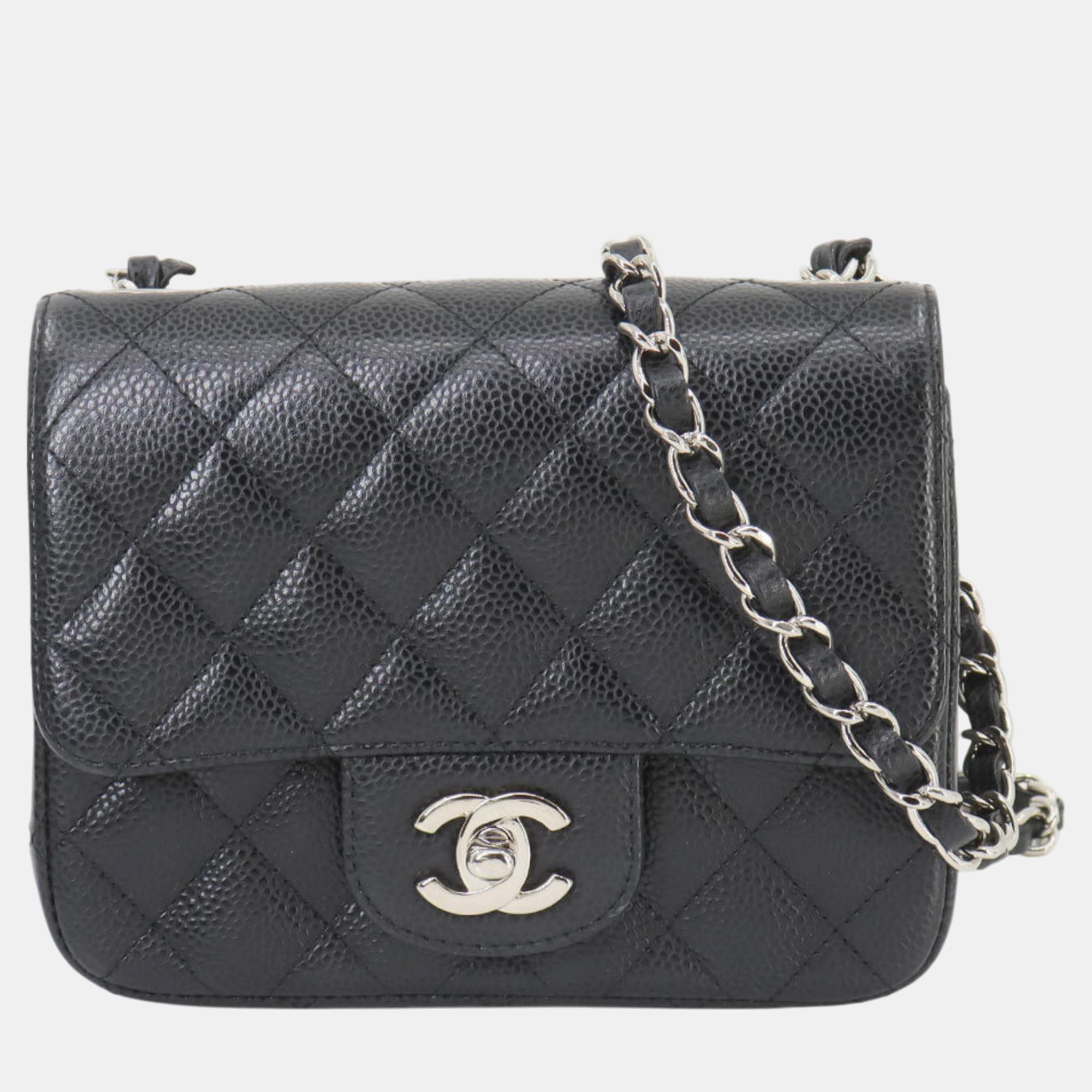 

Chanel Black Caviar Skin Coco Mark Mini Matelasse Chain Shoulder Bag