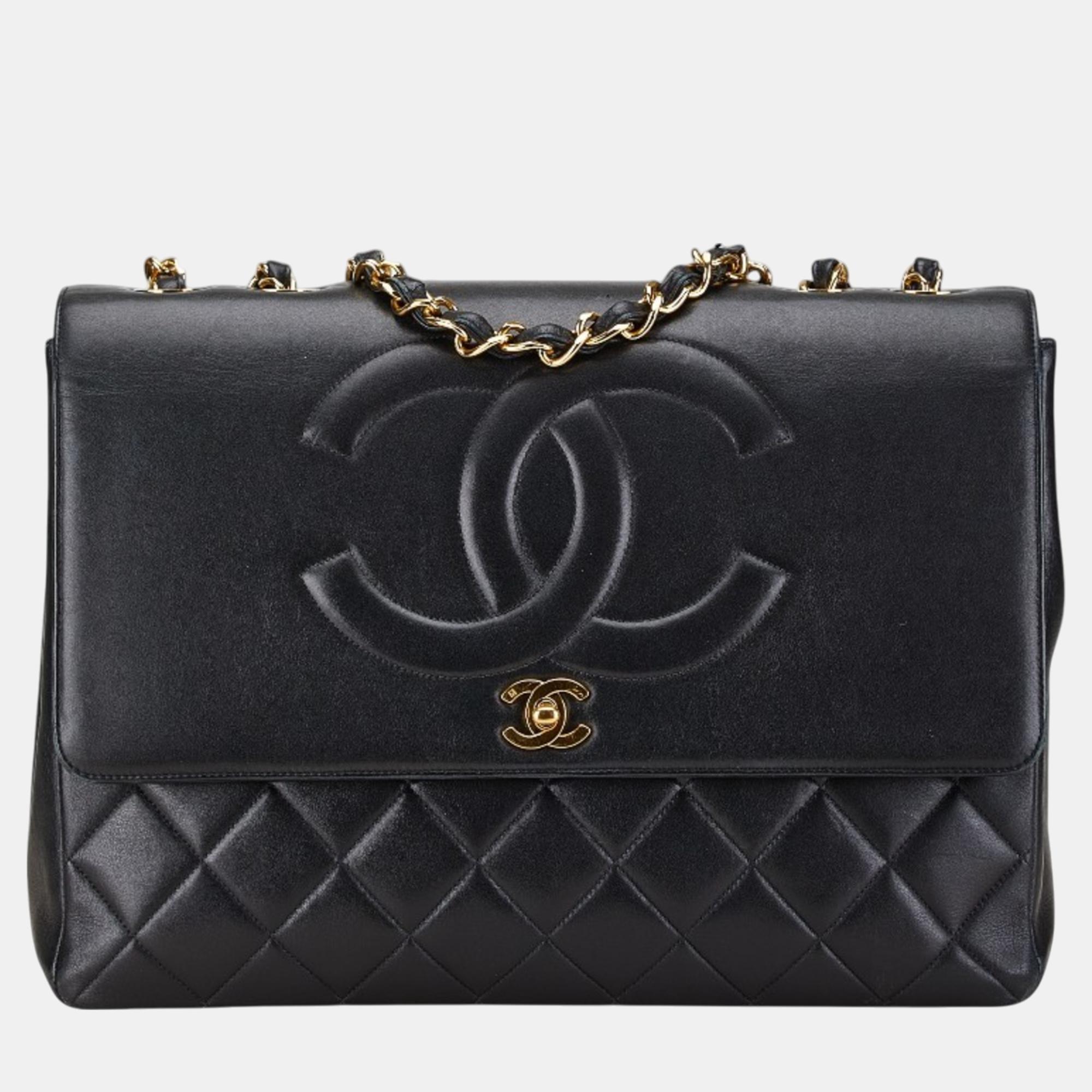 

Chanel Black Lambskin Matelasse Coco Mark Chain Shoulder Bag