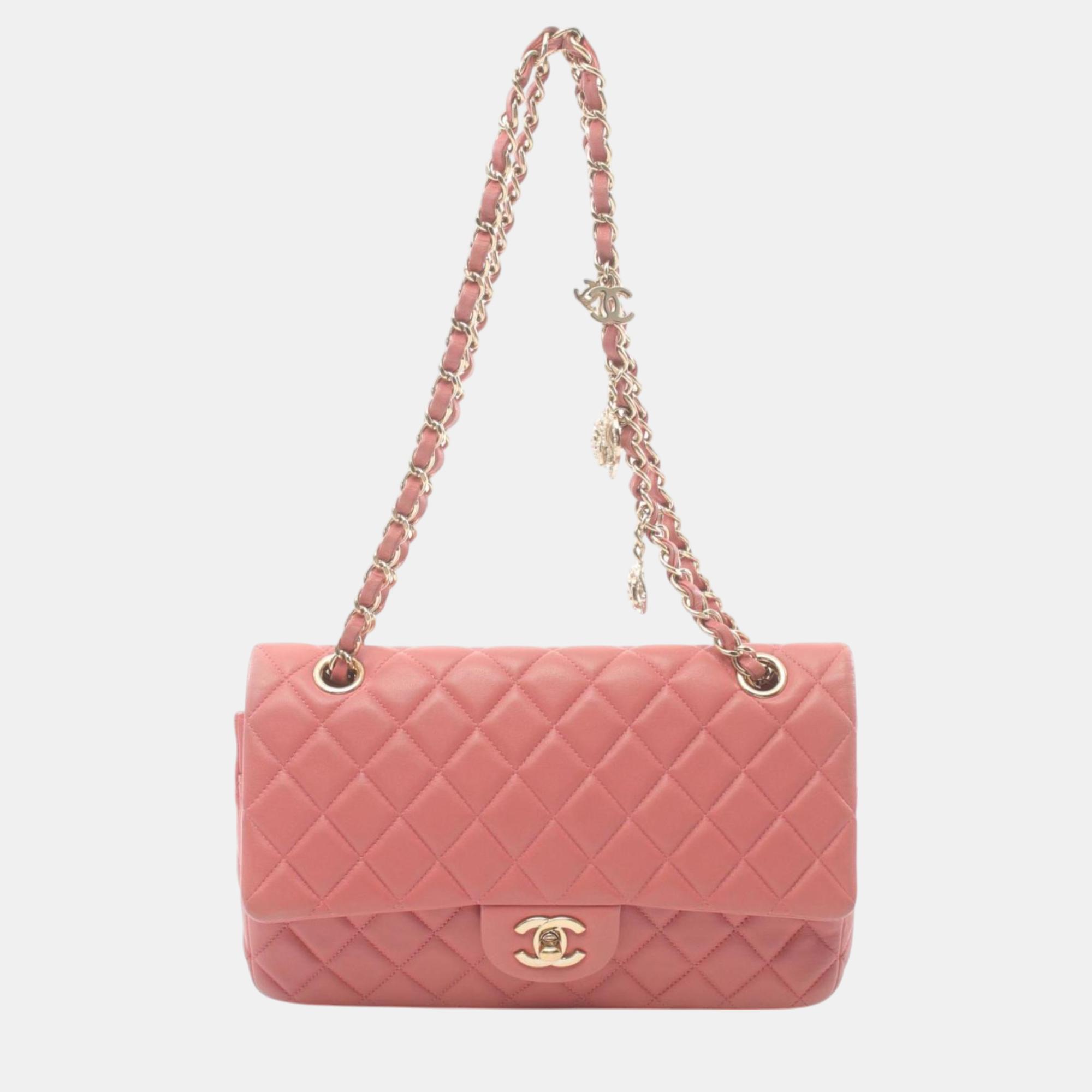 

Chanel Lambskin Pink Matelasse Single Flap Shoulder Bag