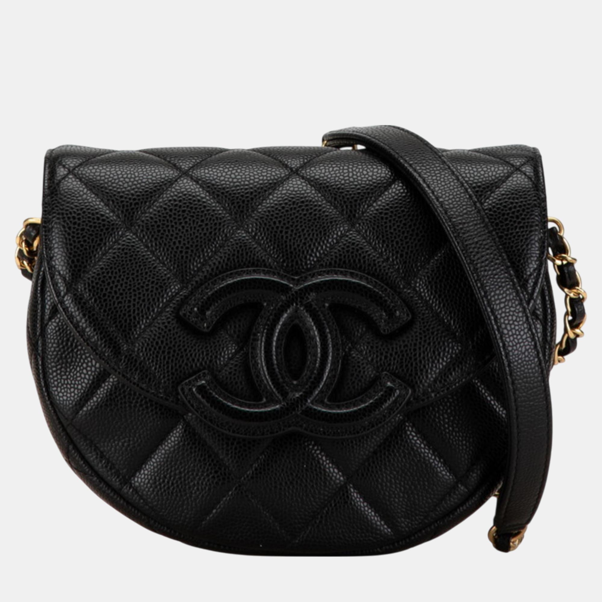 

Chanel Black Caviar Skin Matelasse Coco Mark Chain Shoulder Bag