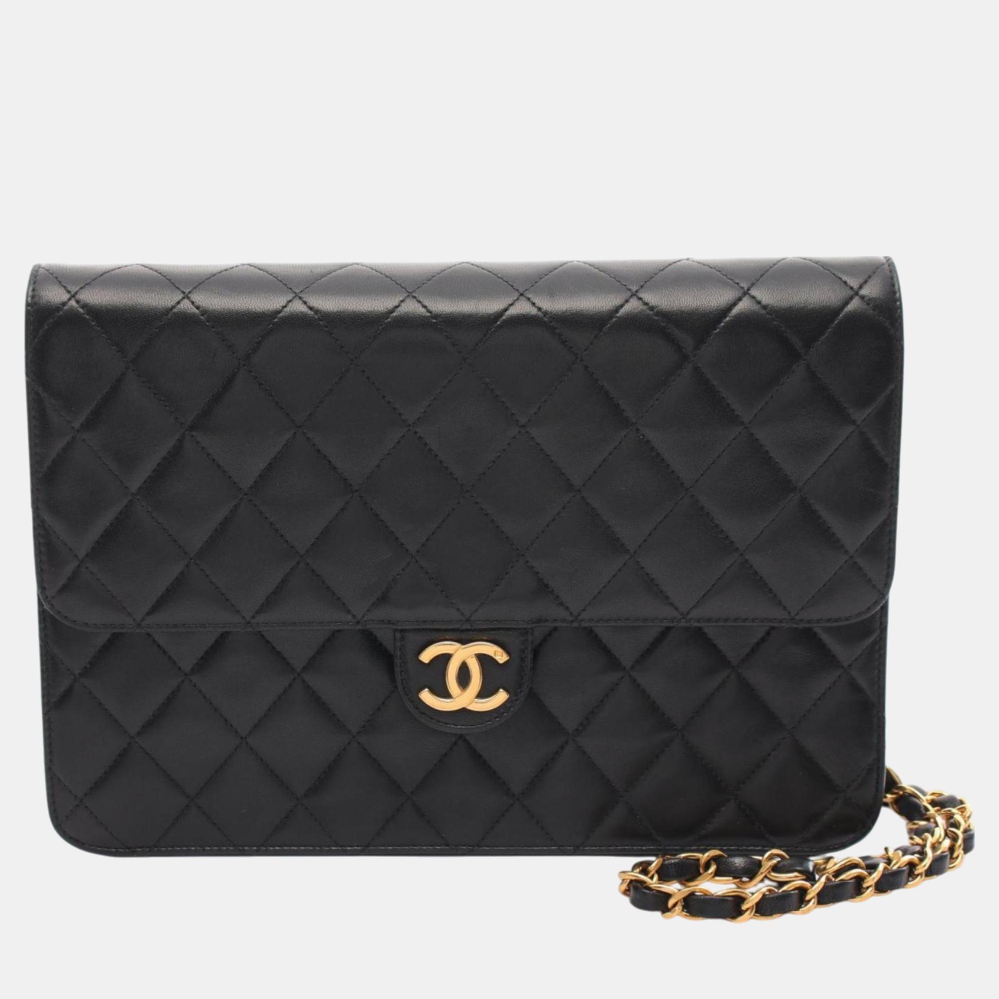 

Chanel Lambskin Black Matelasse Single Flap Shoulder Bag