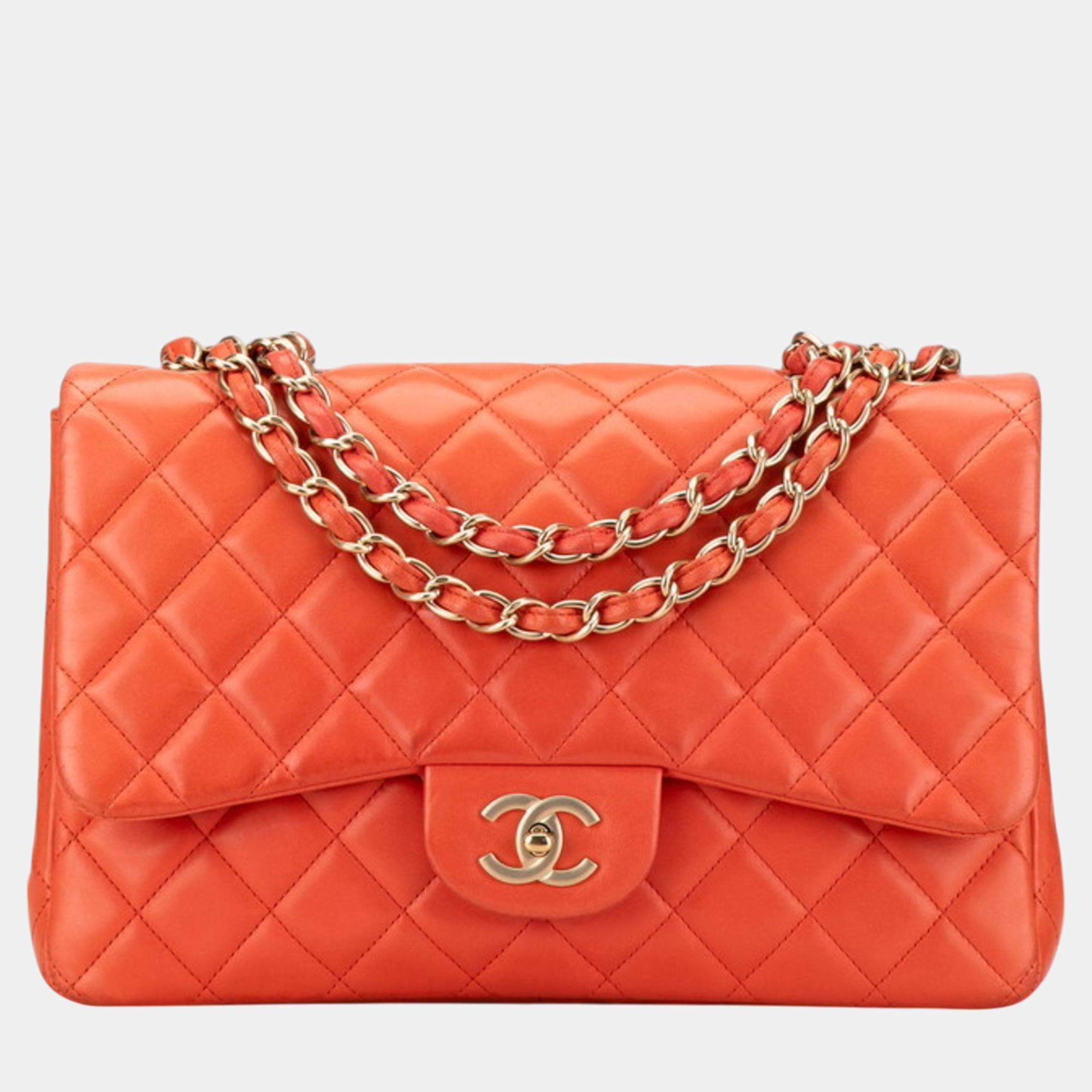 

Chanel Orange Lambskin Matelasse 30 Coco Mark Chain Shoulder Bag