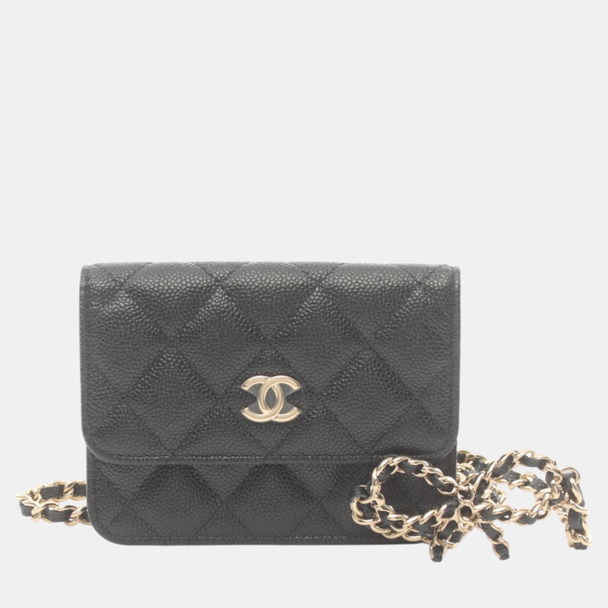 

Chanel Caviar Skin Grained Calfskin Black Matelasse Chain Belt Bag