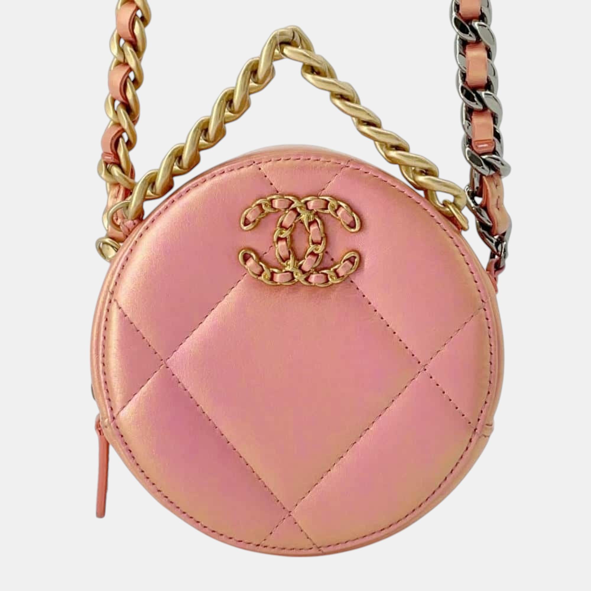 

Chanel Lambskin 19 Round Coco Mark Chain Shoulder Bag, Pink