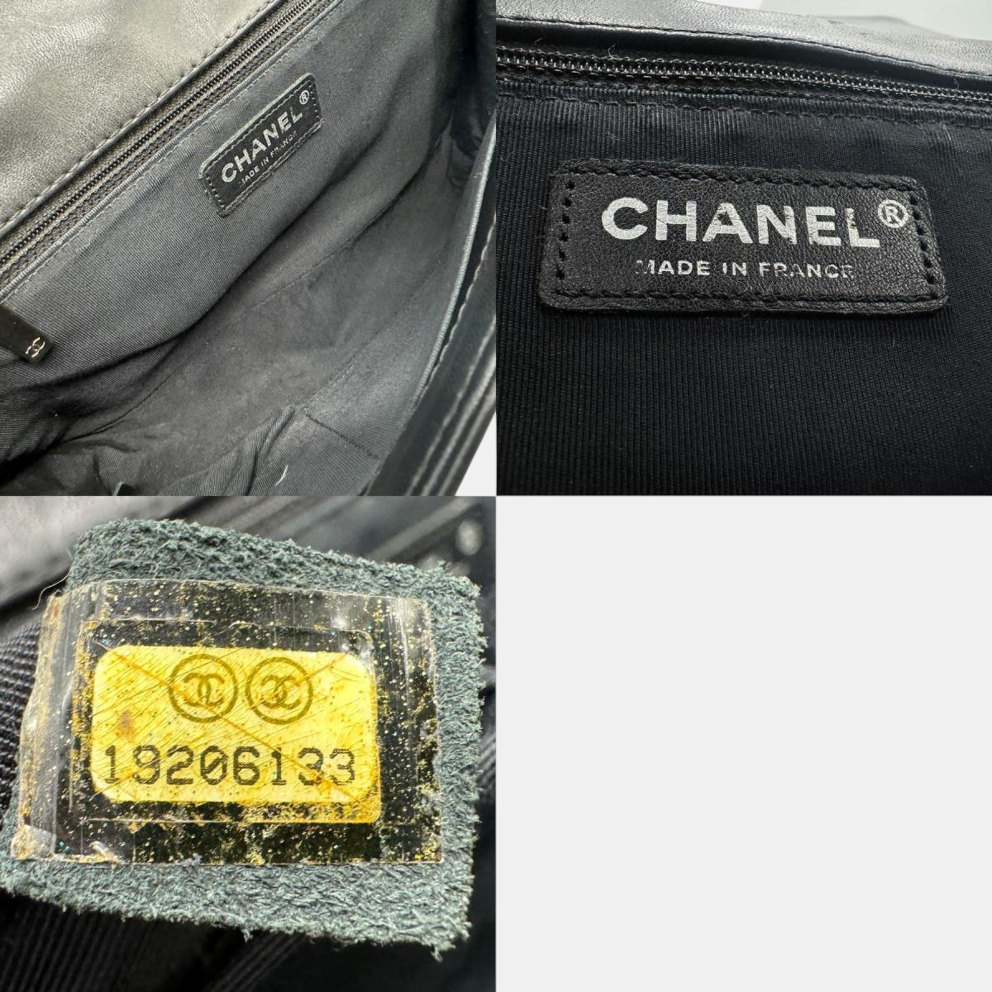 Chanel Leather Black Silver Boy Chanel Shoulder Bag 