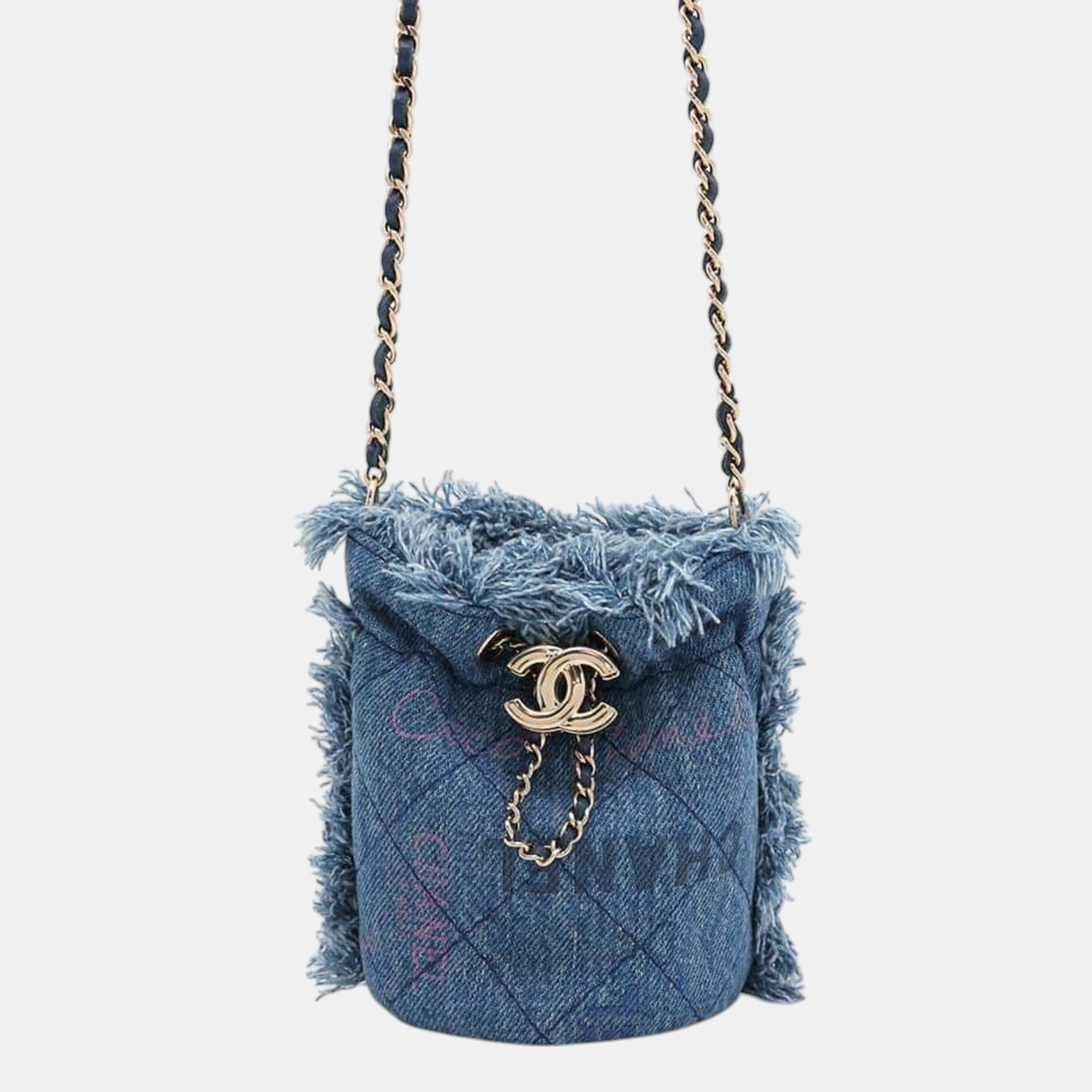 

Chanel Denim Matelasse Coco Mark Chain Shoulder Bag, Blue