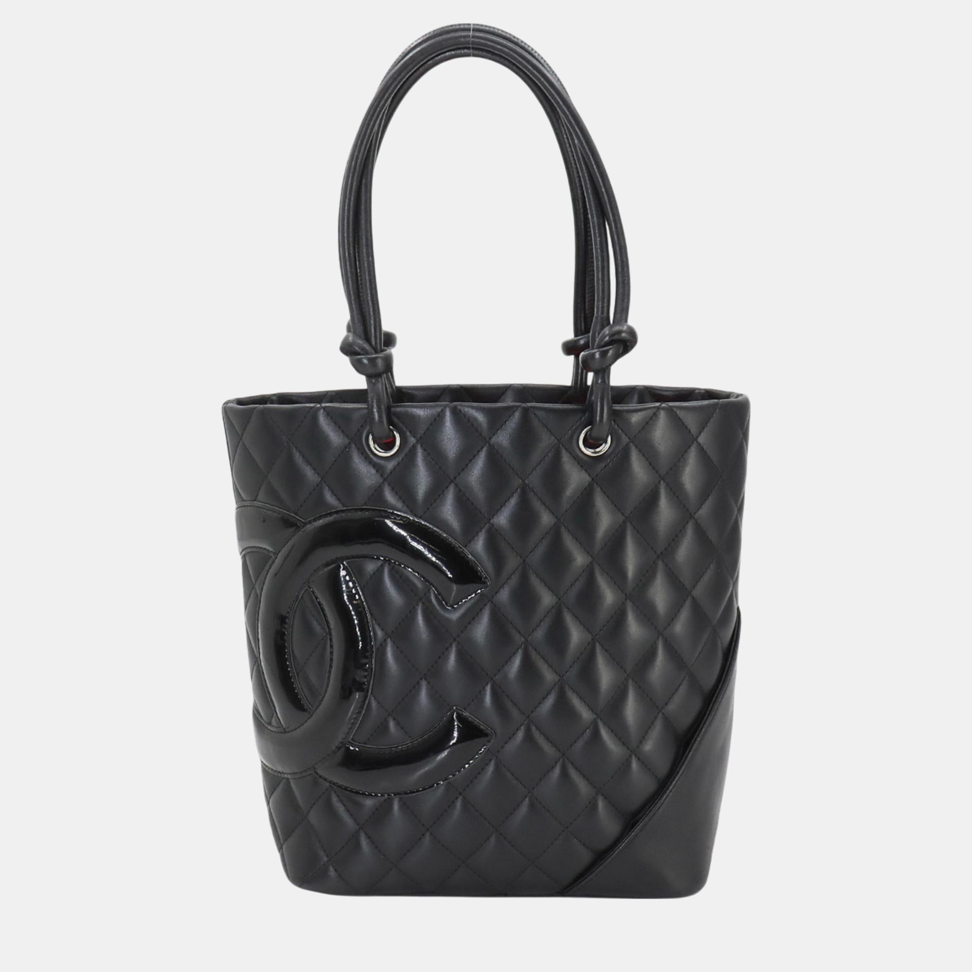 

Chanel Black Leather Patent Cambon Line Medium Bag