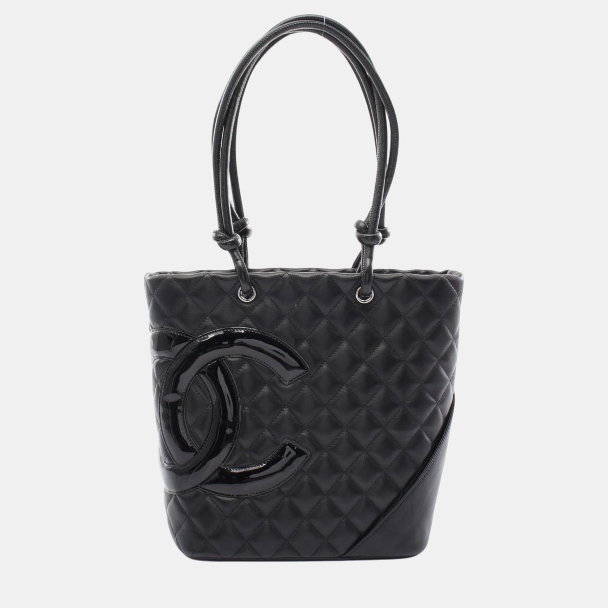 Pre-owned Chanel Leather Black Cambon Line Medium Tote Bag