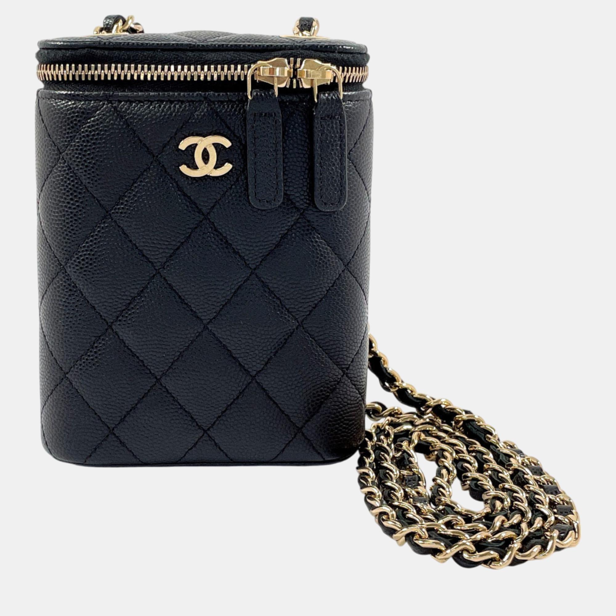 

Chanel Black Matte Caviar Skin Matelasse Small Vanity Chain Shoulder Bag