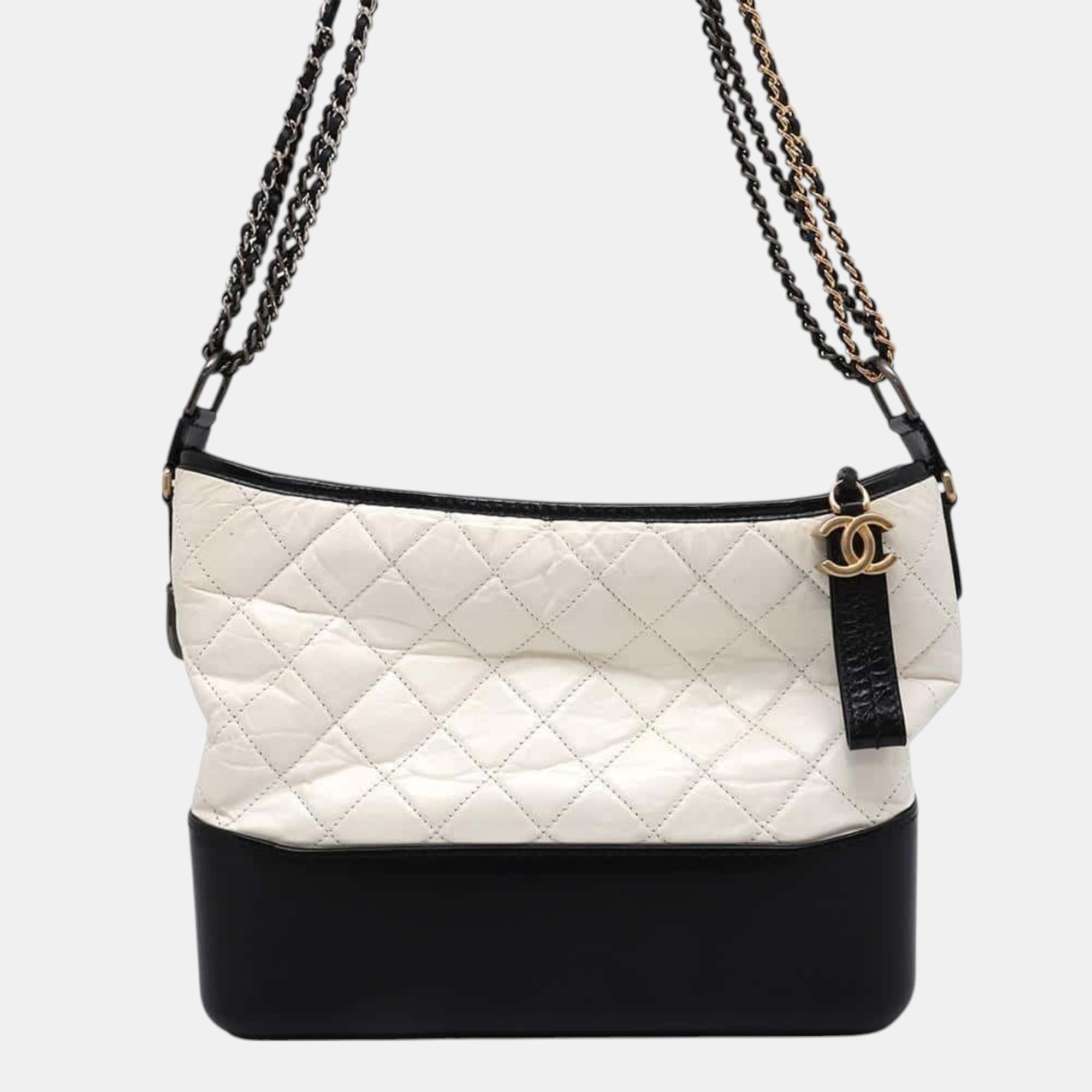 

Chanel Calf Leather White Black Gabriel De Hobo Large Chain Shoulder Bag