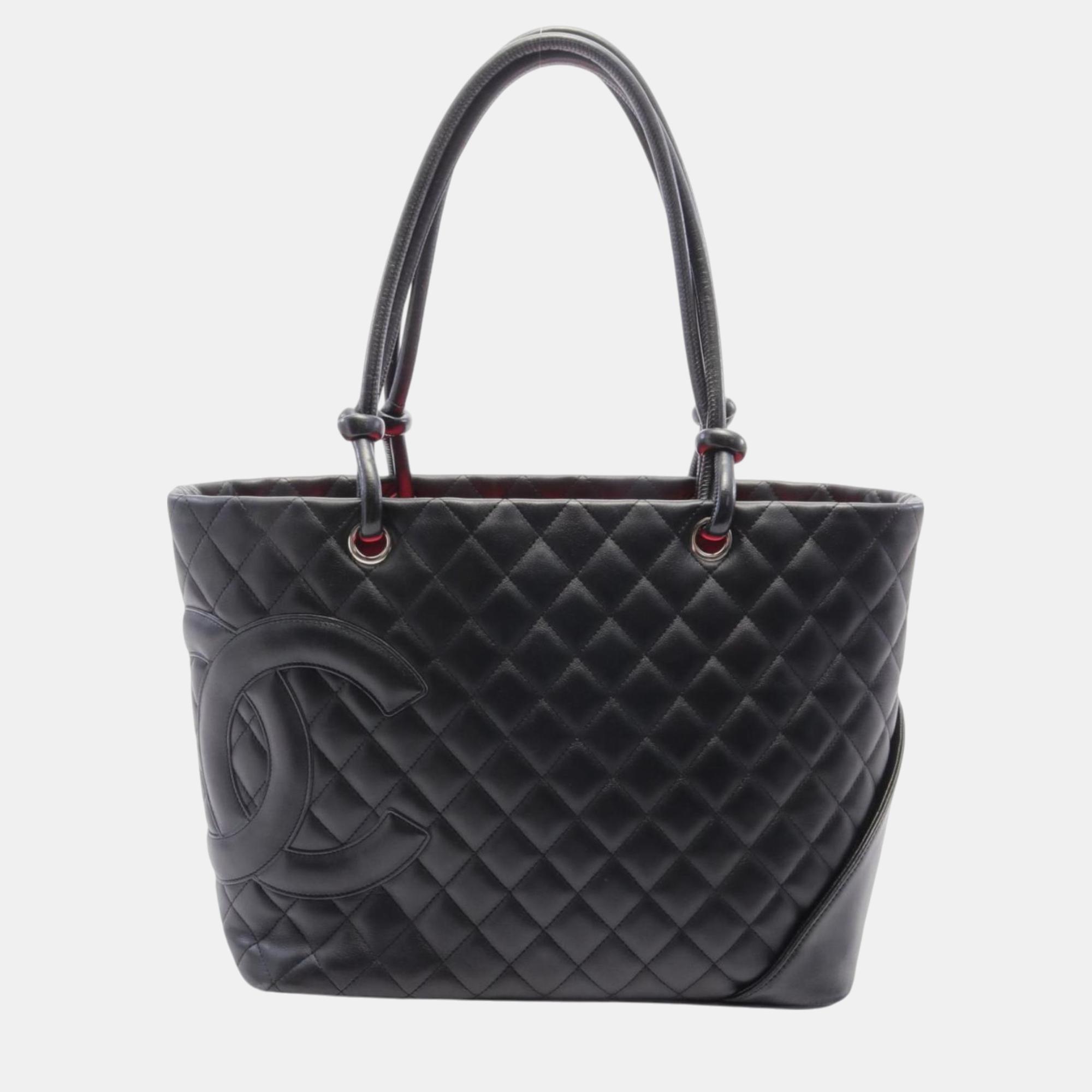 Pre-owned Chanel Leather Black Cambon Line Large Tote Bag