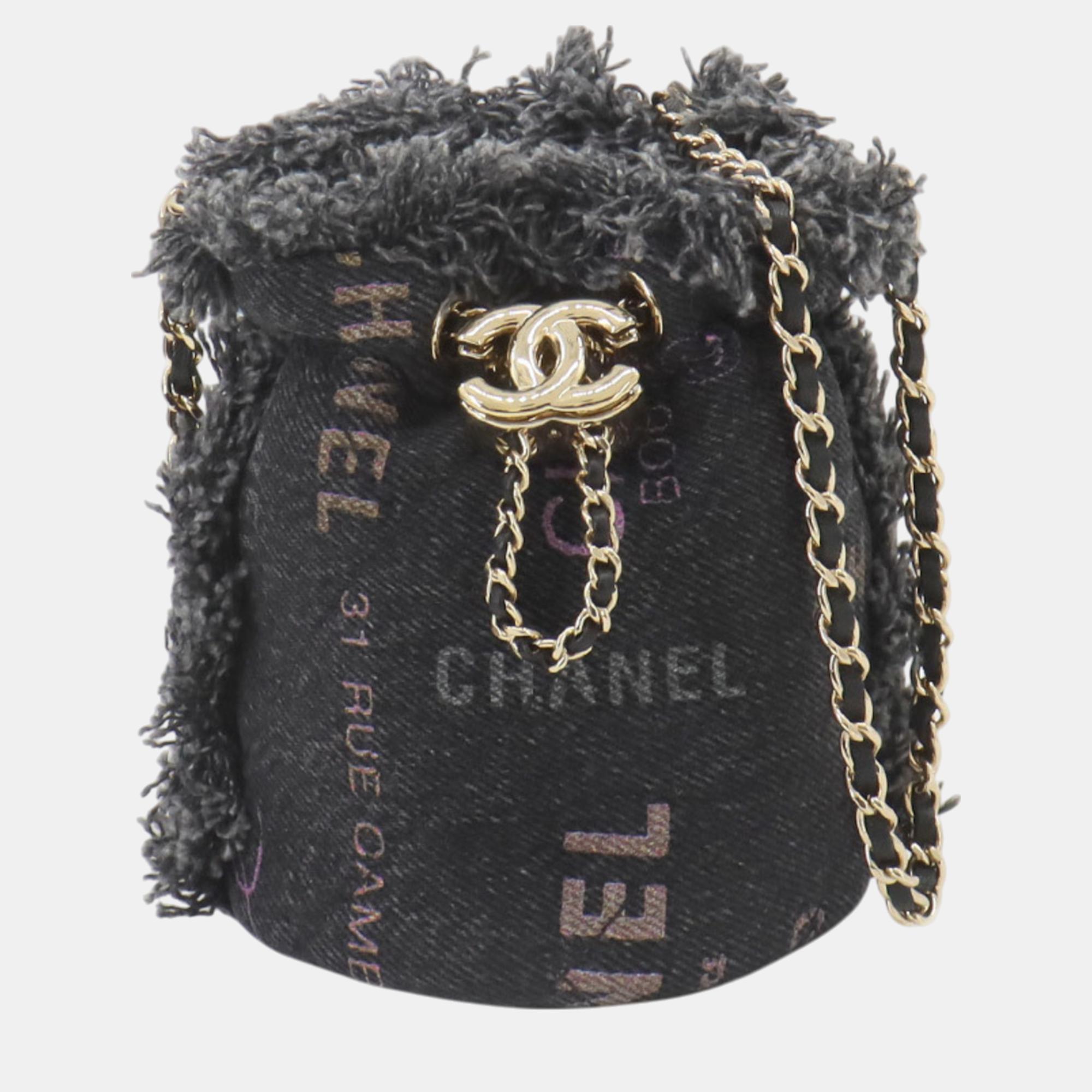 

Chanel Denim Black Mini Bucket Chain Shoulder Bag