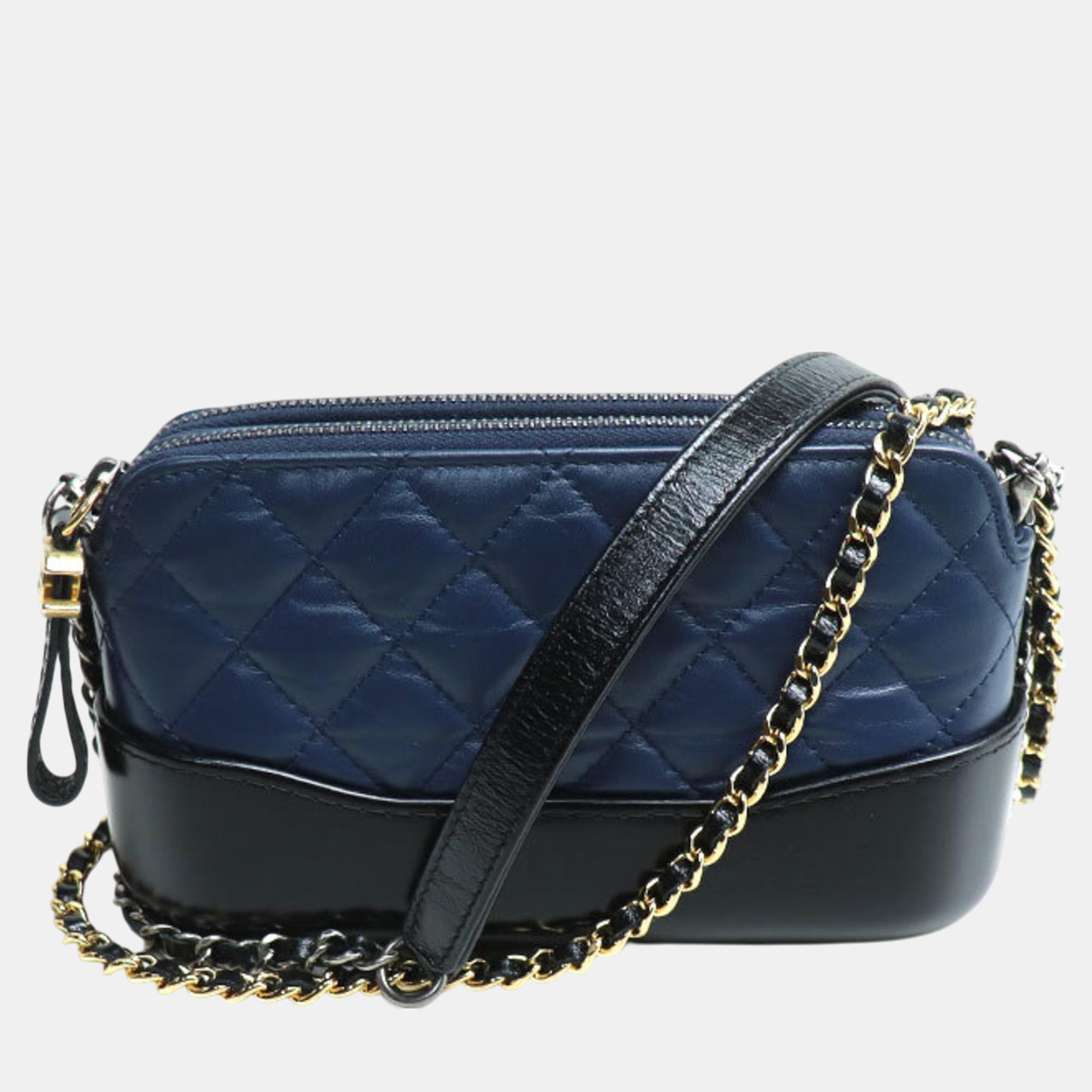 Pre-owned Chanel Navy Black Gabriel Chain Clutch Shoulder Bag