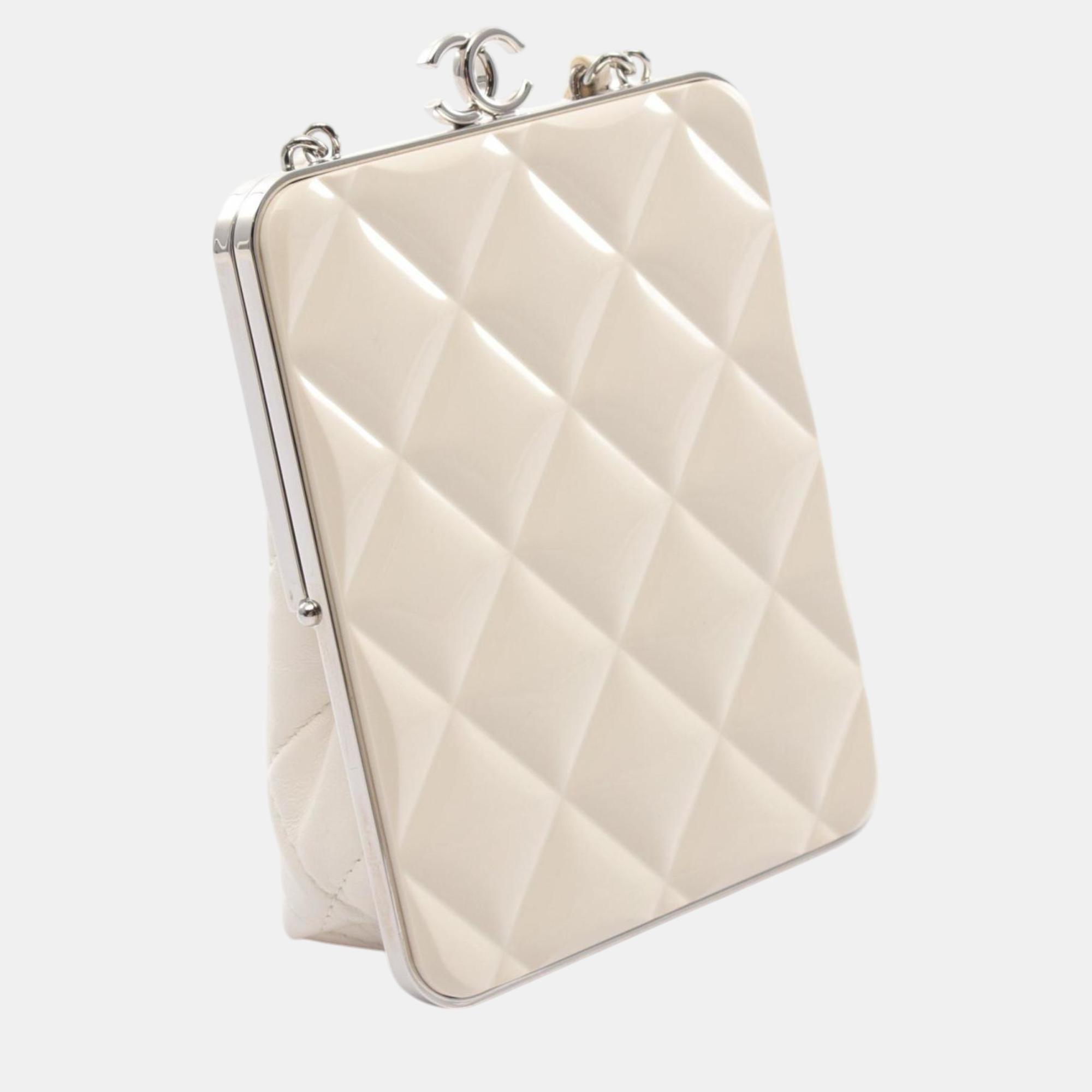 Chanel Leather Plastic White Matelasse Shoulder Bag 