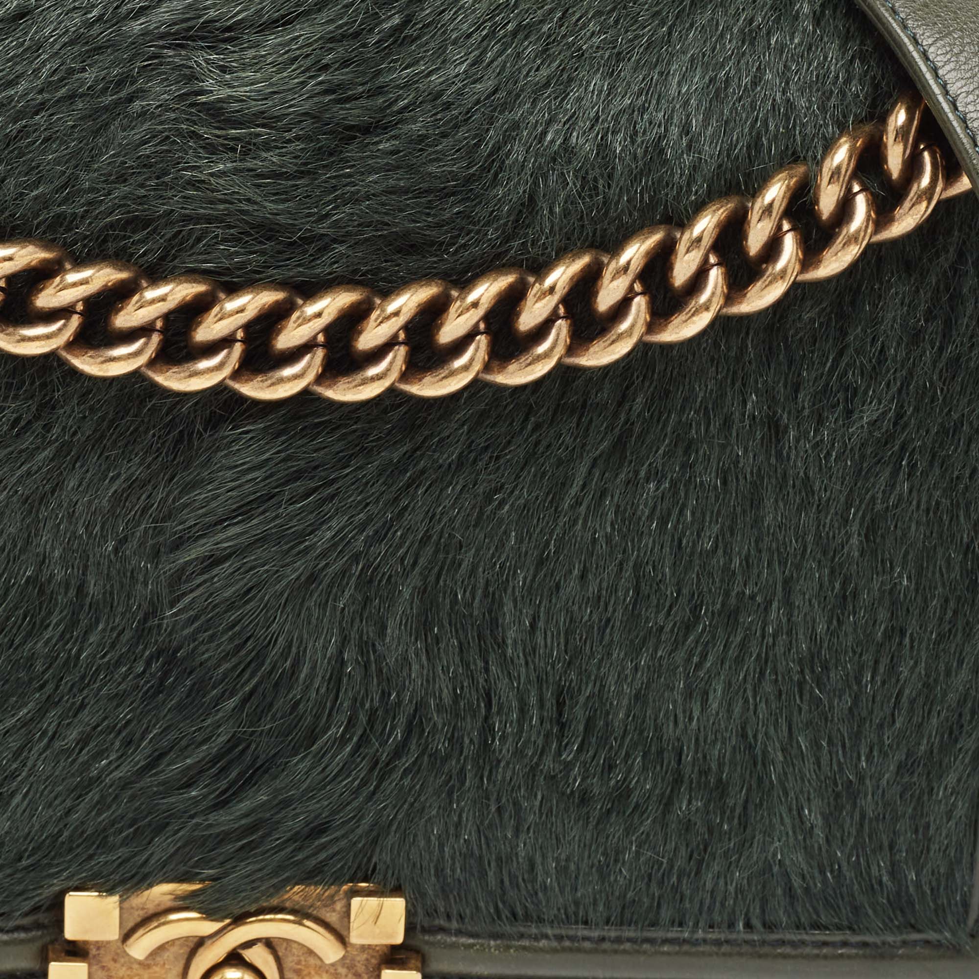 Chanel Green Calfhair and Leather New Medium Boy Flap Bag 