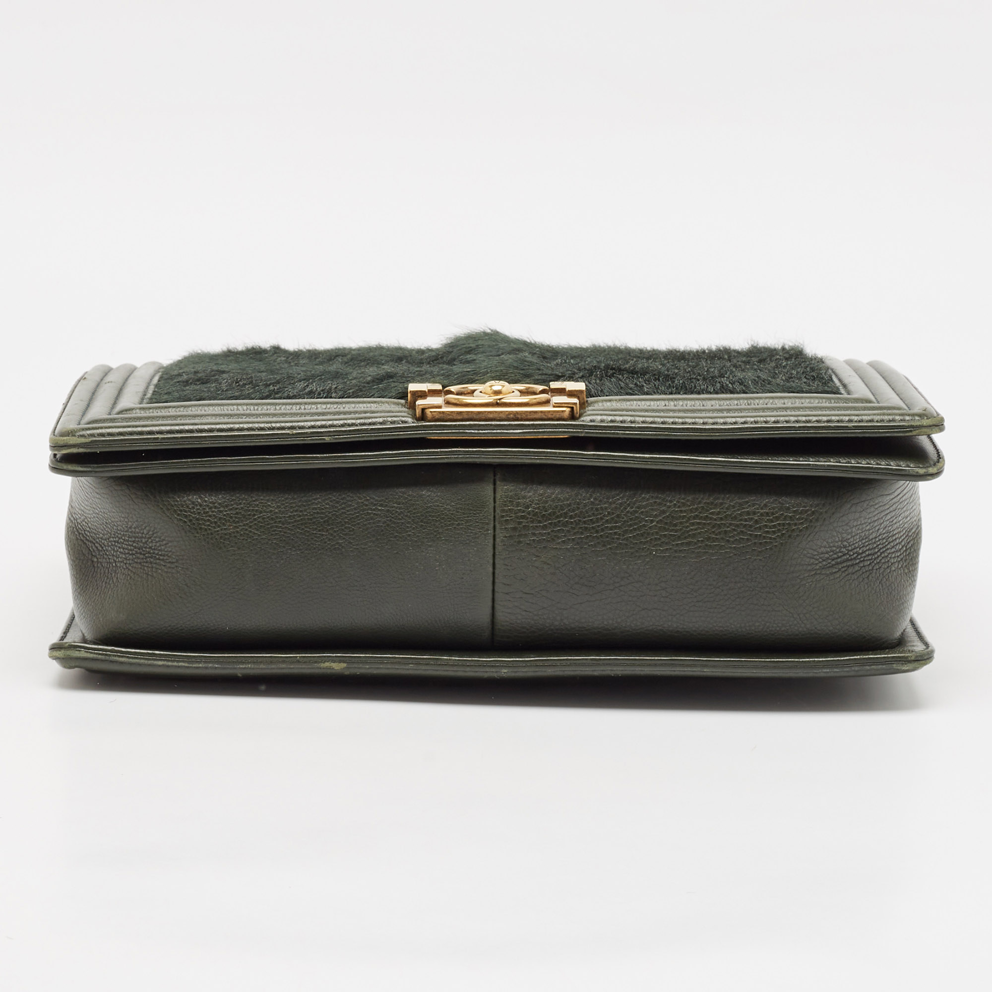 Chanel Green Calfhair and Leather New Medium Boy Flap Bag 