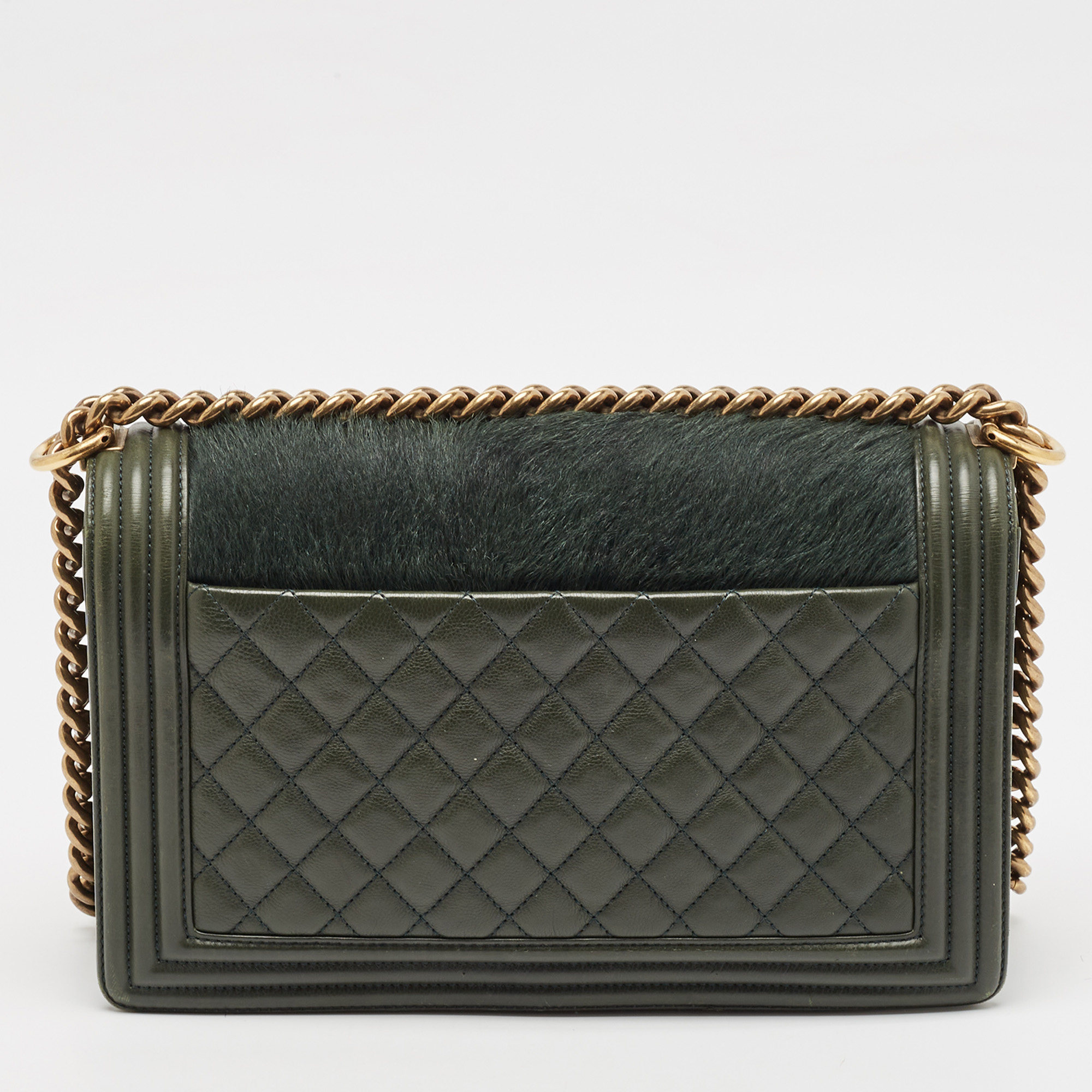 Chanel Green Calfhair and Leather New Medium Boy Flap Bag 