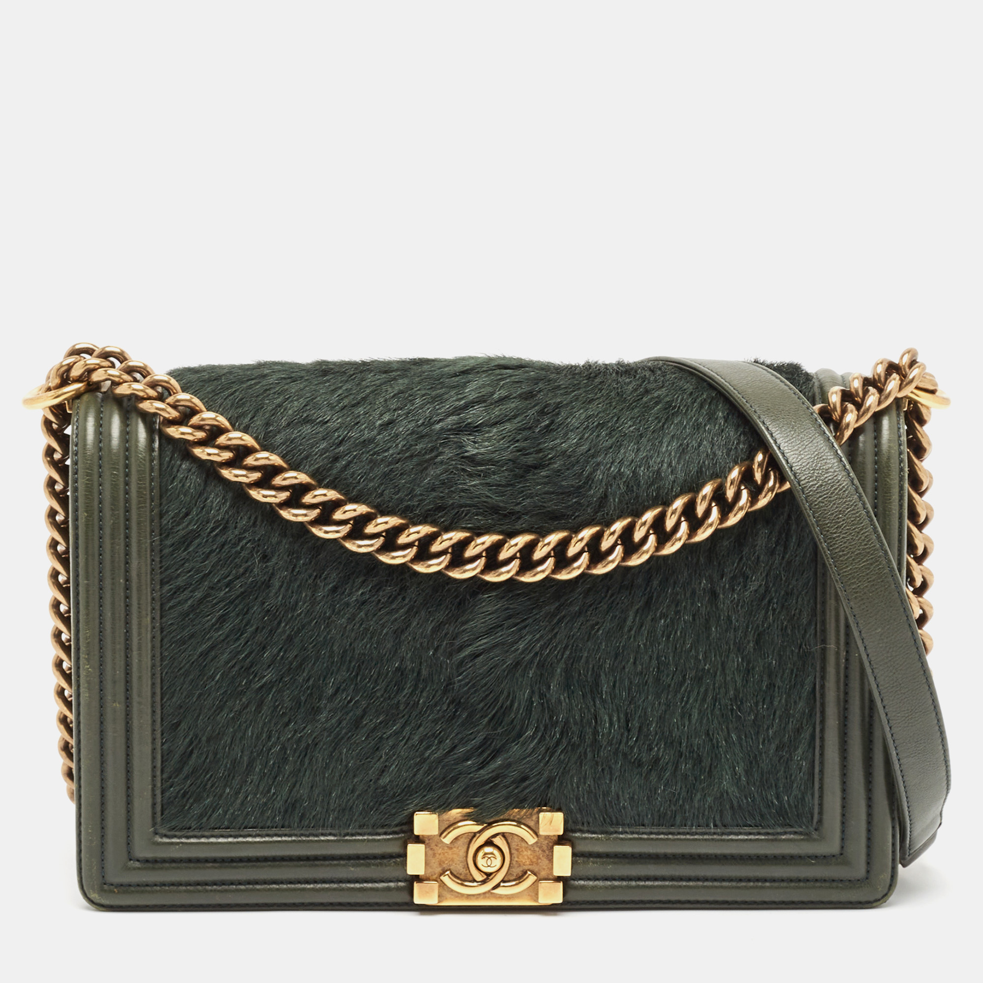 

Chanel Green Calfhair and Leather New Medium Boy Flap Bag