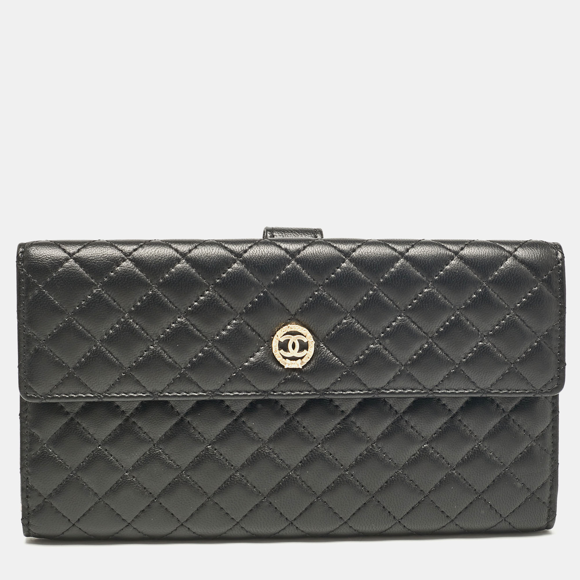 

Chanel Black Micro Quilted Leather CC Flap Continental Wallet