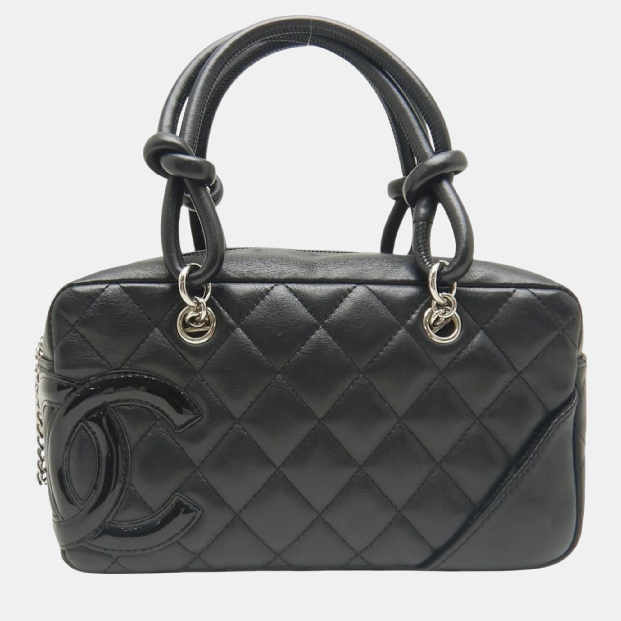 

Chanel Black Calfskin X Patent Leather Cambon Bowling Handbag