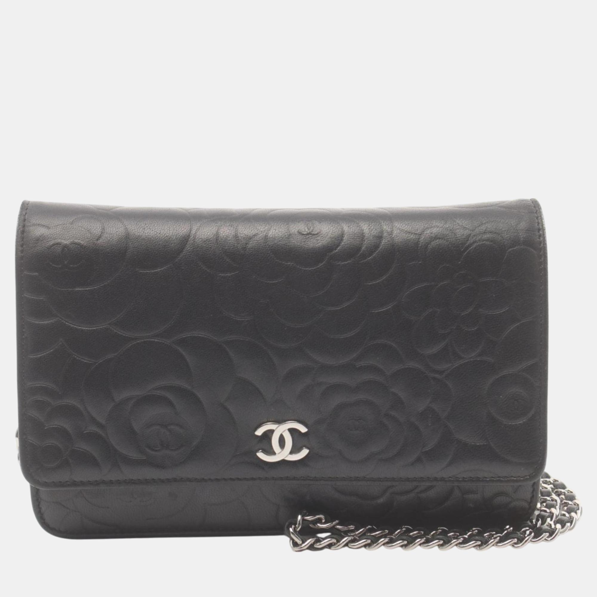 

Chanel Black Lambskin Camellia Shoulder Bag