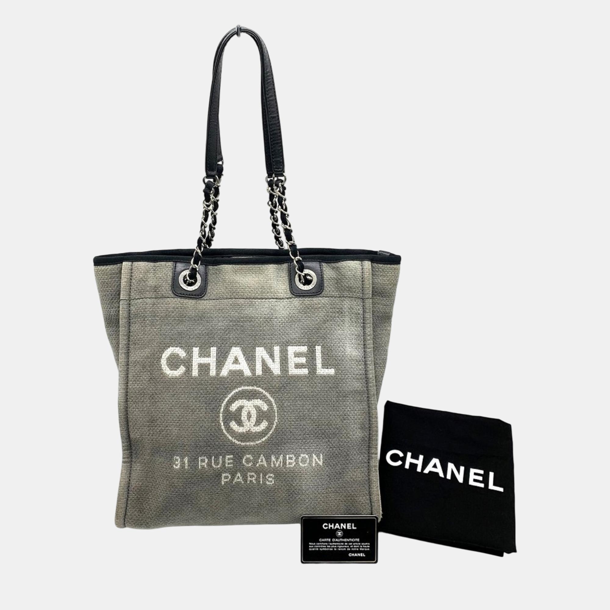 

Chanel Canvas Grey Deauville Pm Chain Tote Bag