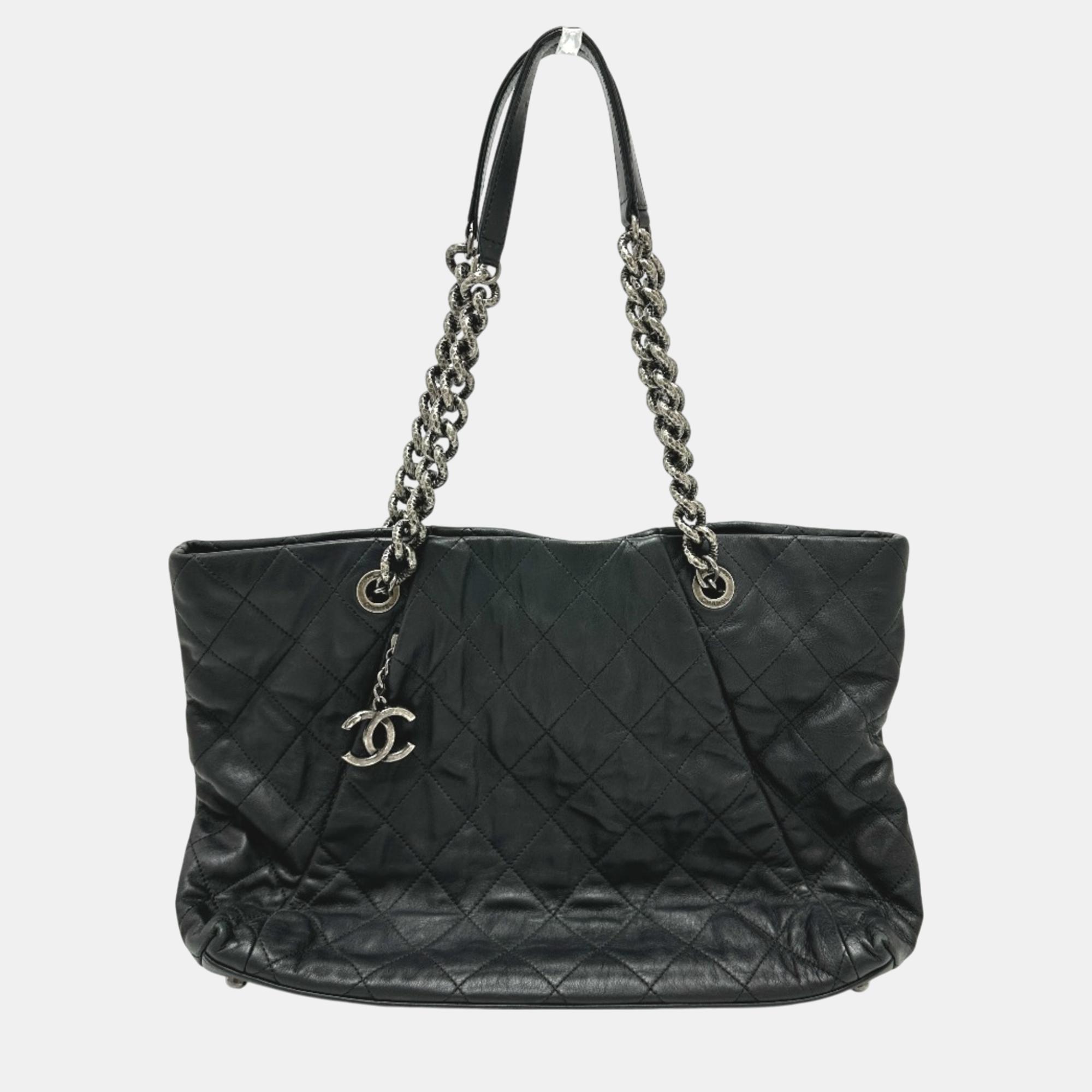 Pre-owned Chanel Black Cc Mark Chain Tote Bag