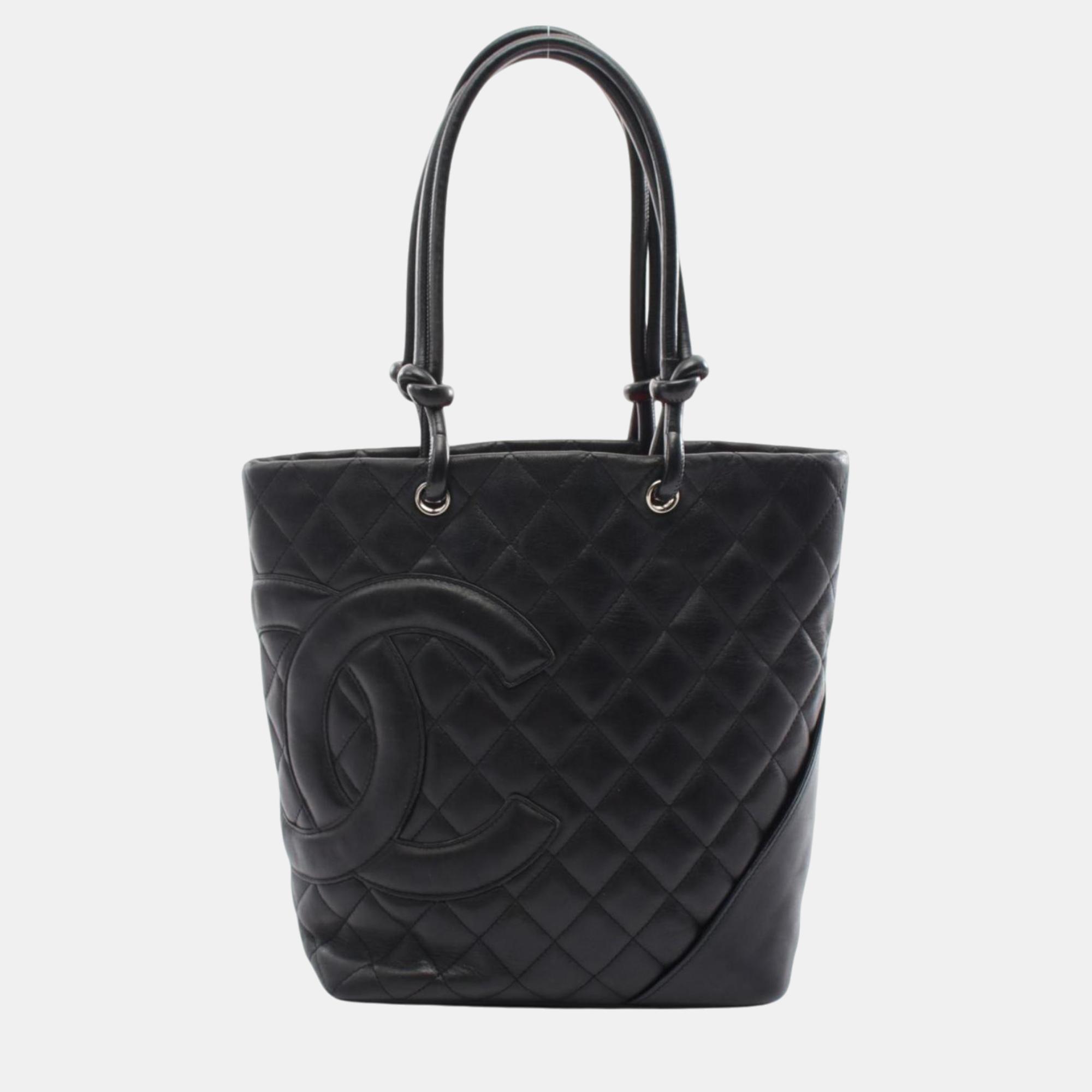 Pre-owned Chanel Leather Black Cambon Line Medium Tote Bag