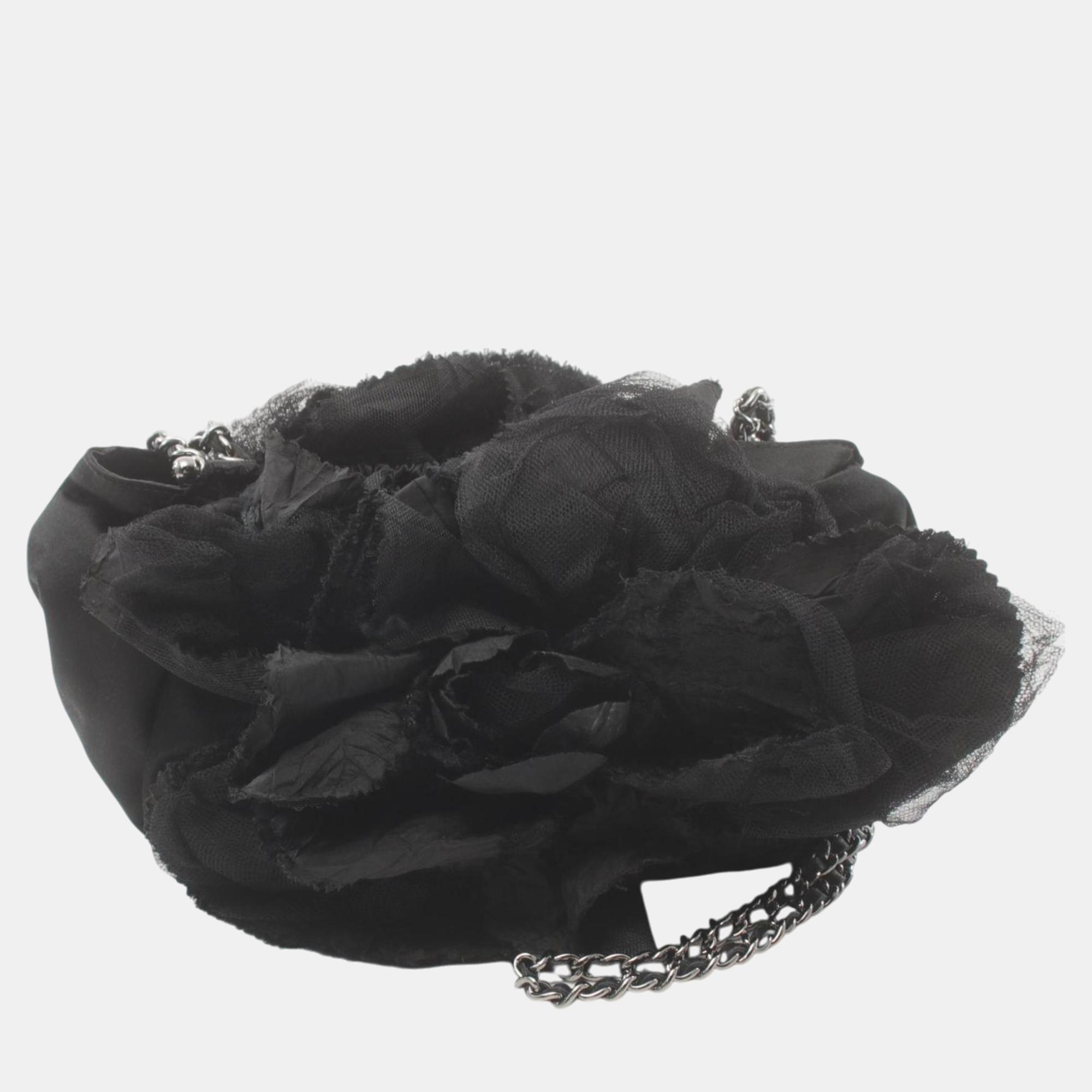 

Chanel Fabric Black Camellia Shoulder Bag