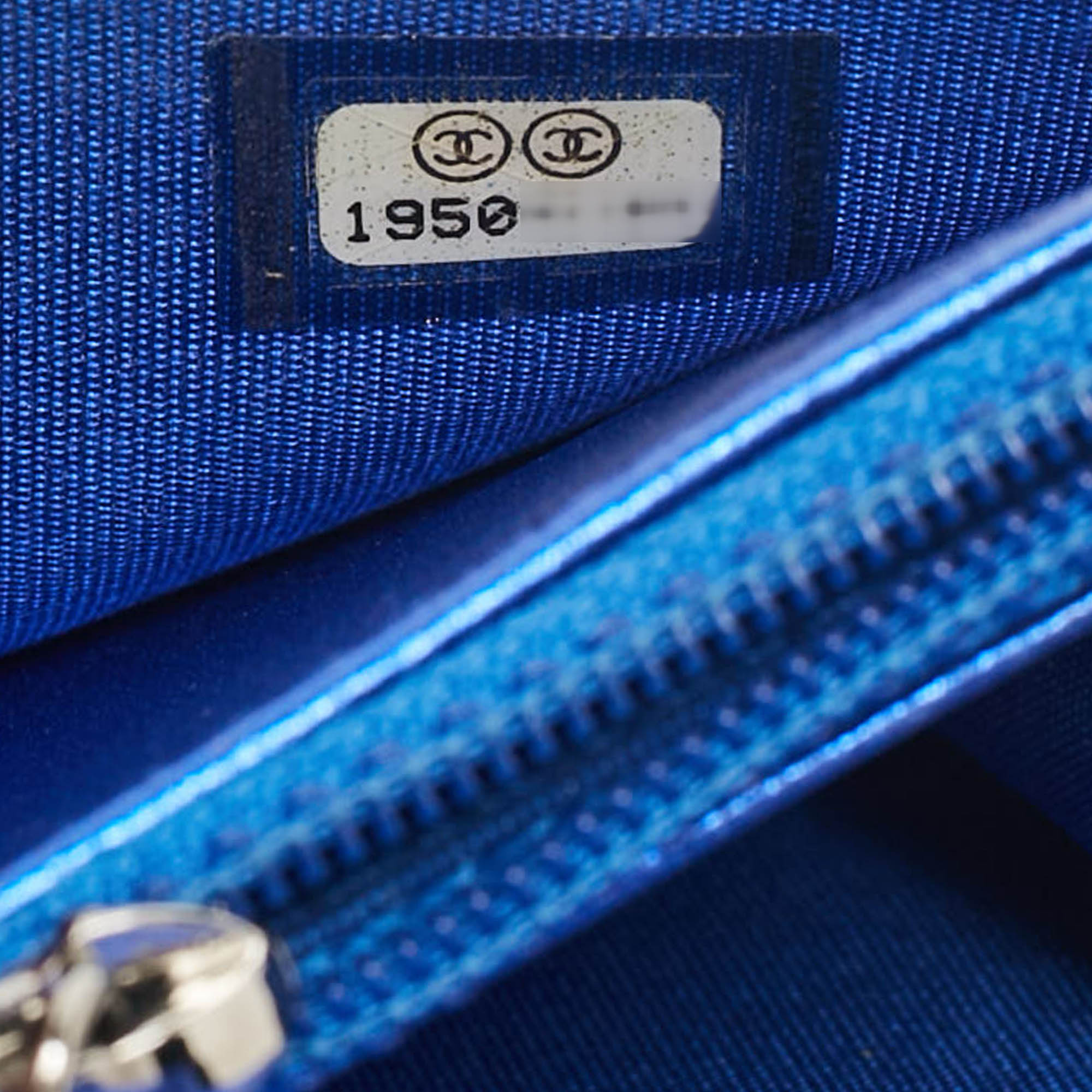 Chanel Royal Blue Quilted Patent Leather Boy Wallet on Chain 
