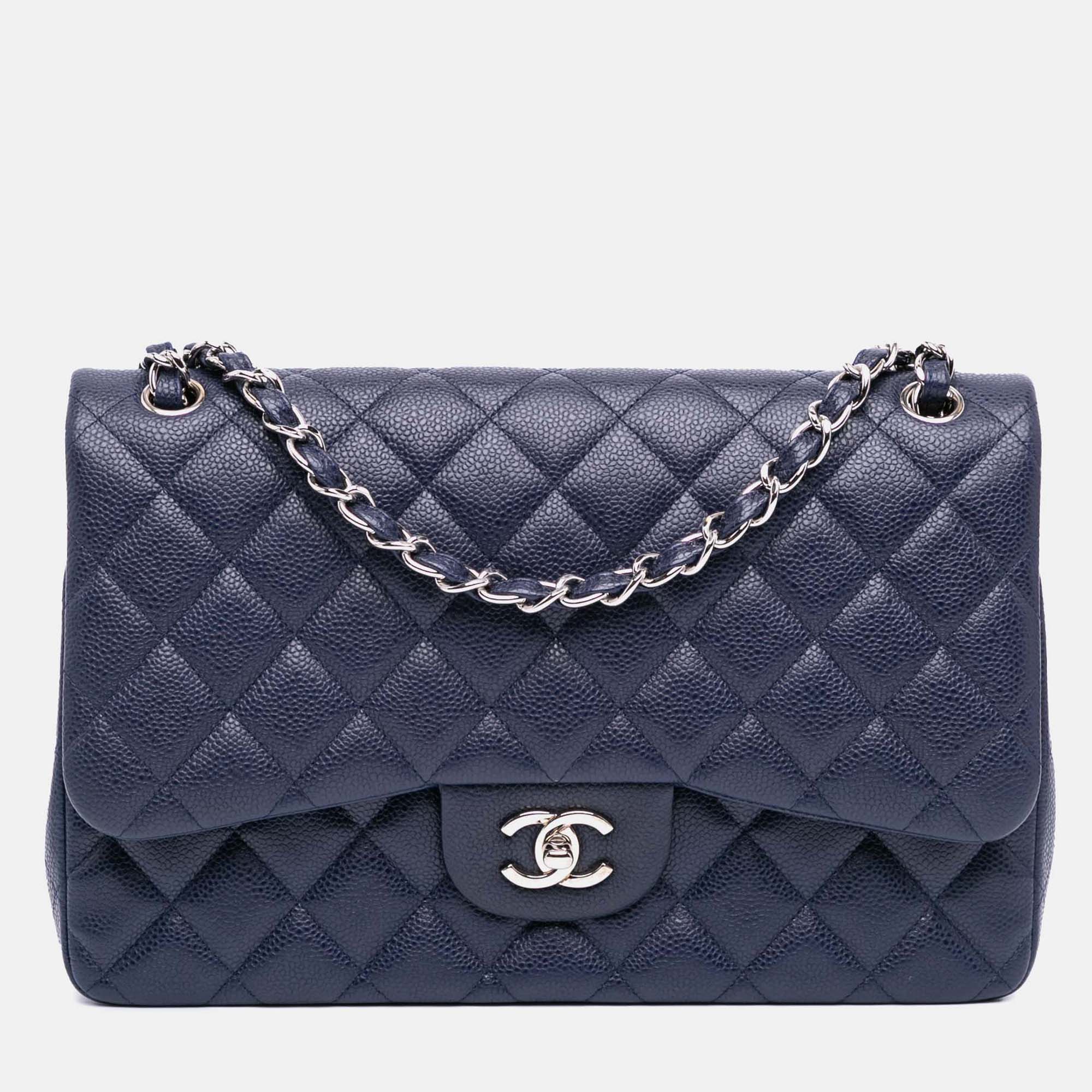 

Chanel Blue Leather Jumbo Classic Double Flap