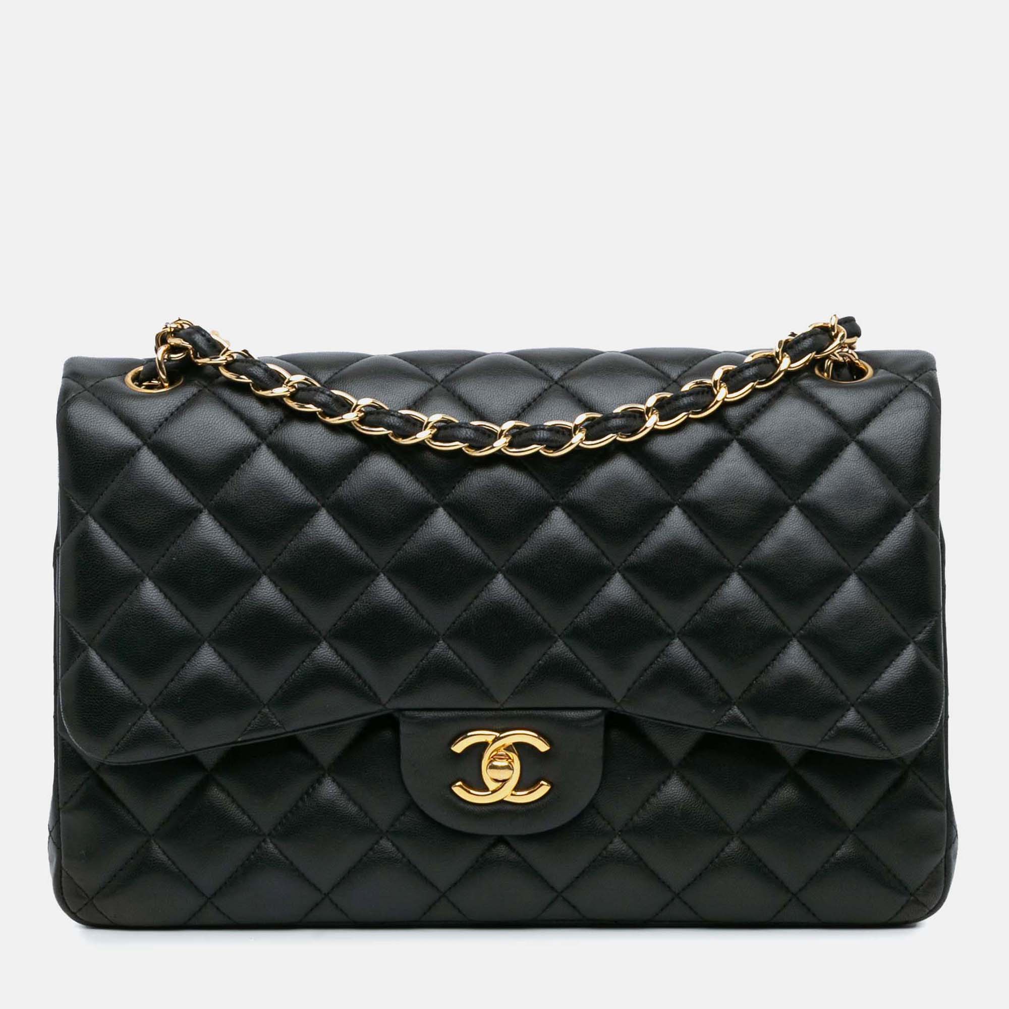 

Chanel Black Leather Jumbo Classic Lambskin Double Flap