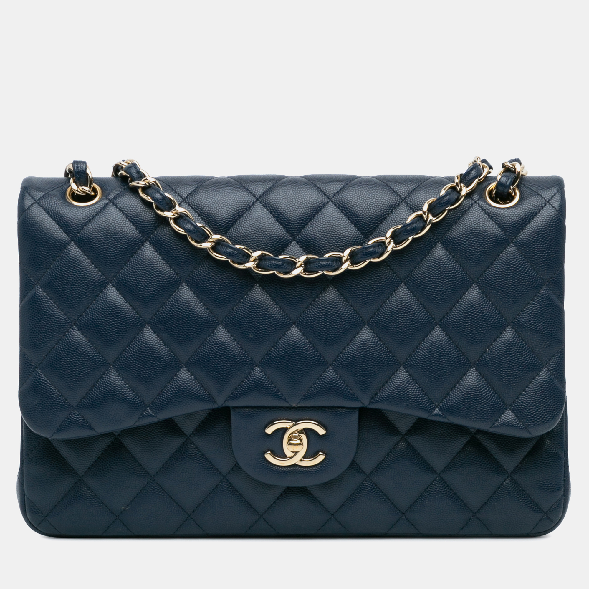 

Chanel Blue Leather Jumbo Classic Caviar Double Flap