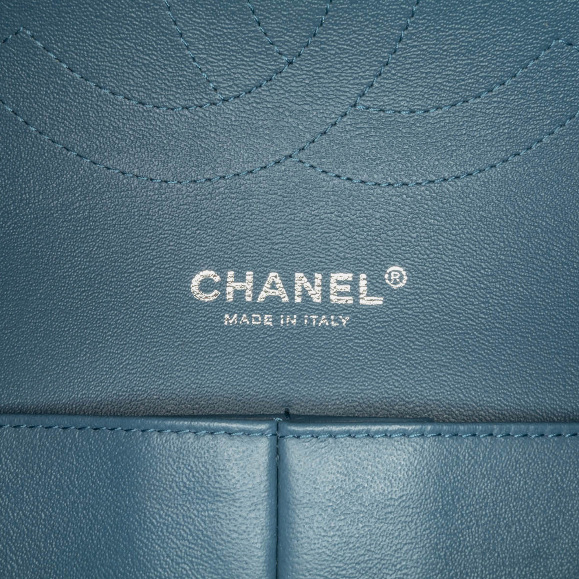Chanel Blue Leather Jumbo Classic Lambskin Double Flap 