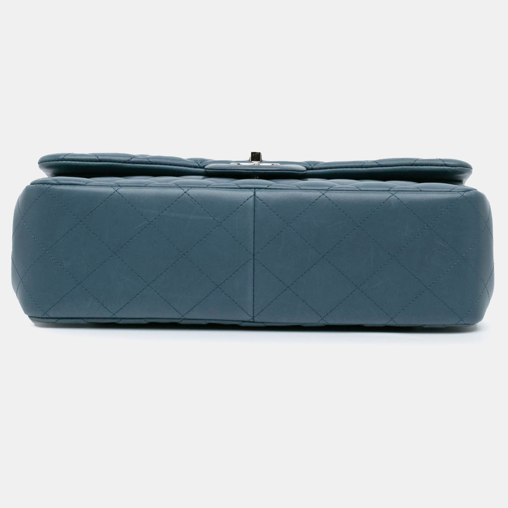 Chanel Blue Leather Jumbo Classic Lambskin Double Flap 