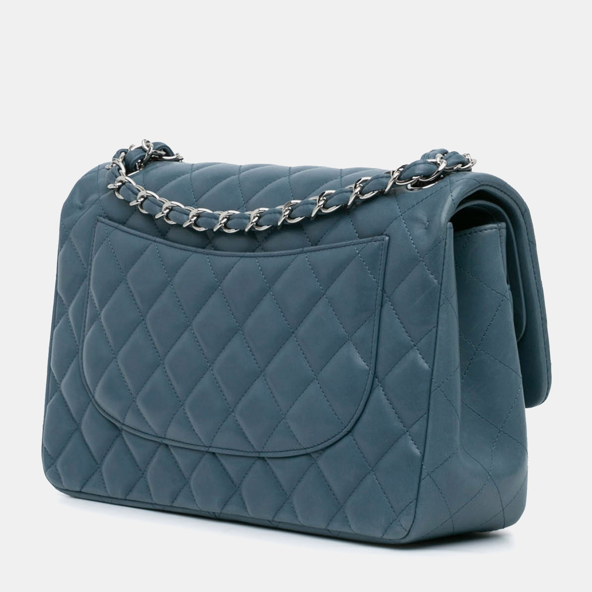 Chanel Blue Leather Jumbo Classic Lambskin Double Flap 
