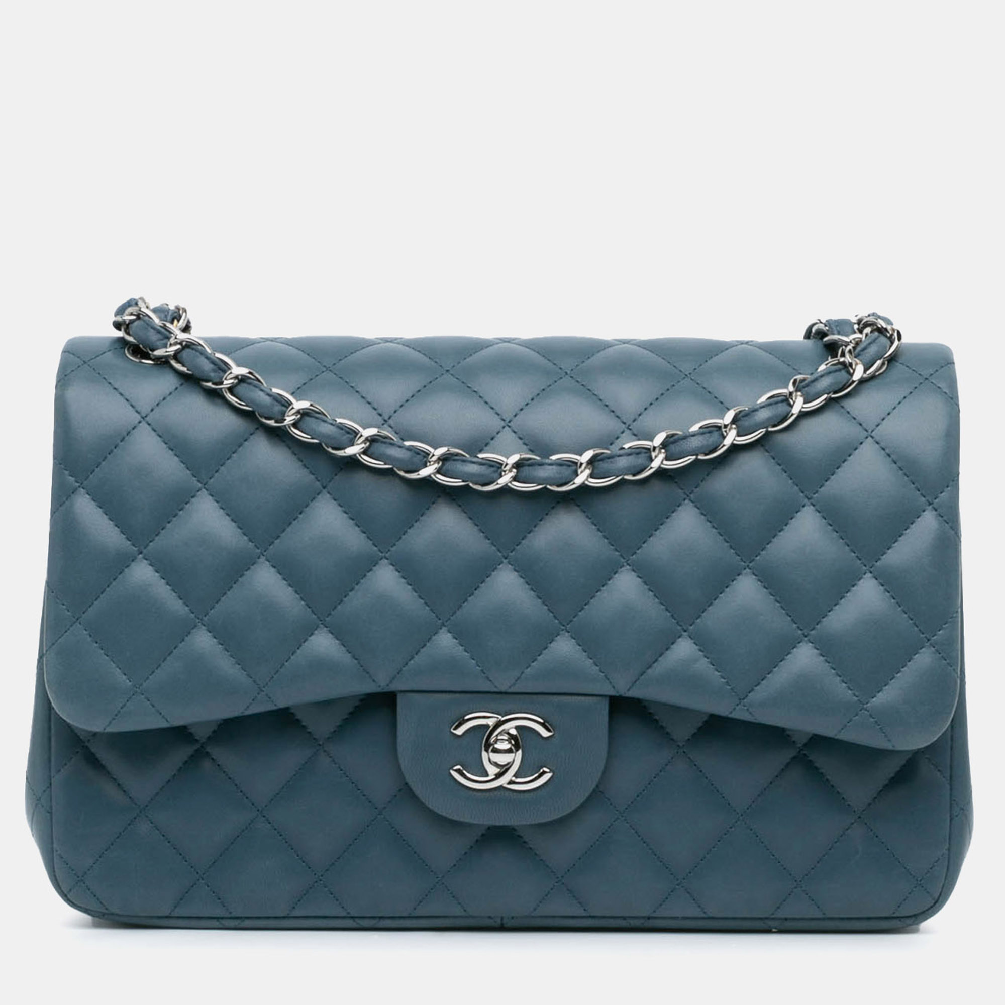 

Chanel Blue Leather Jumbo Classic Lambskin Double Flap