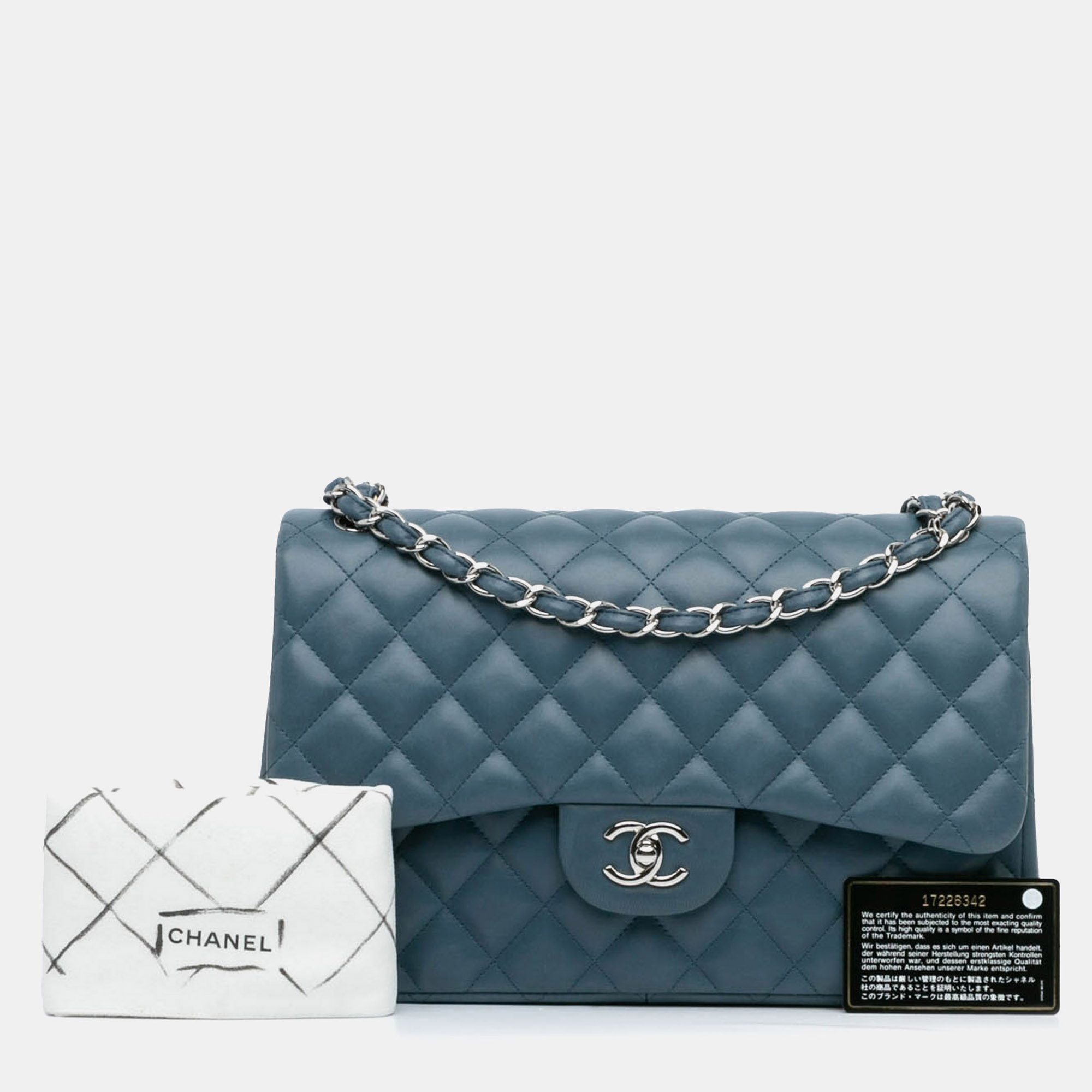 Chanel Blue Leather Jumbo Classic Lambskin Double Flap 