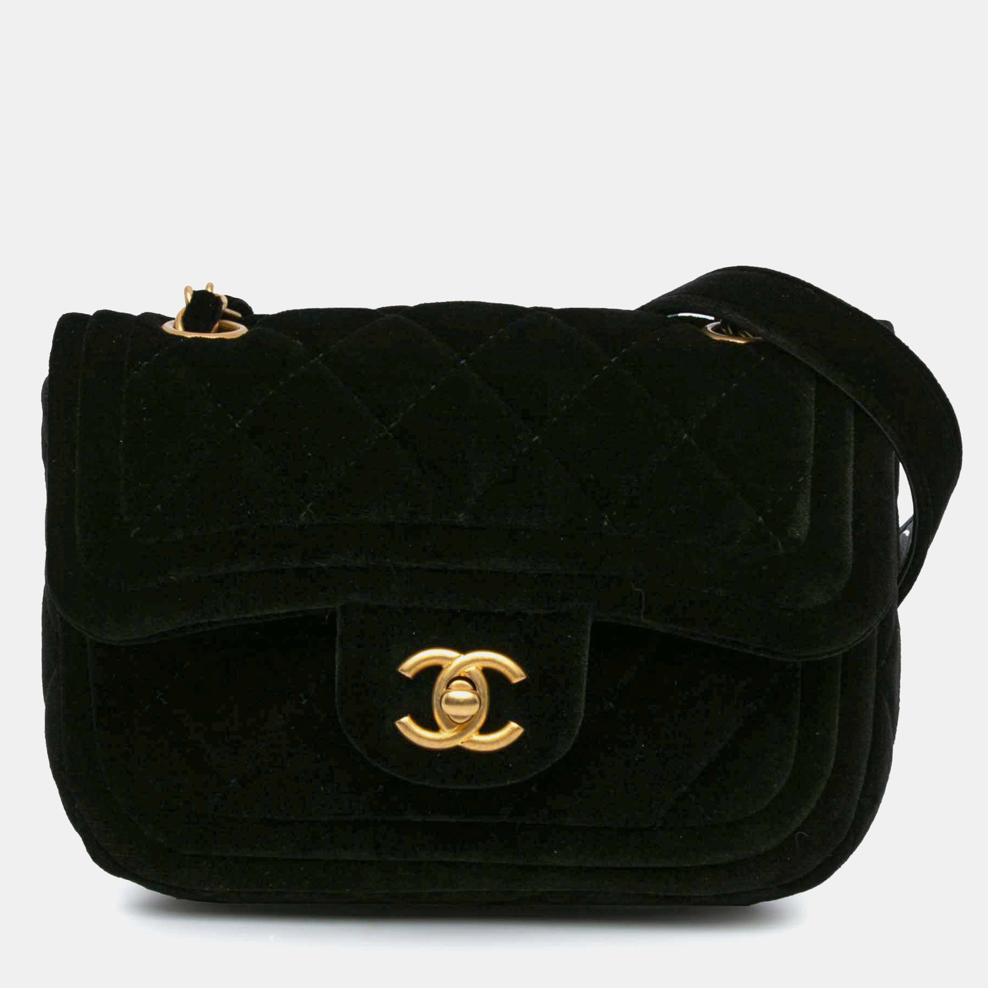 

Chanel Black Velvet Chanel Black Mini Quilted Double Frame Flap